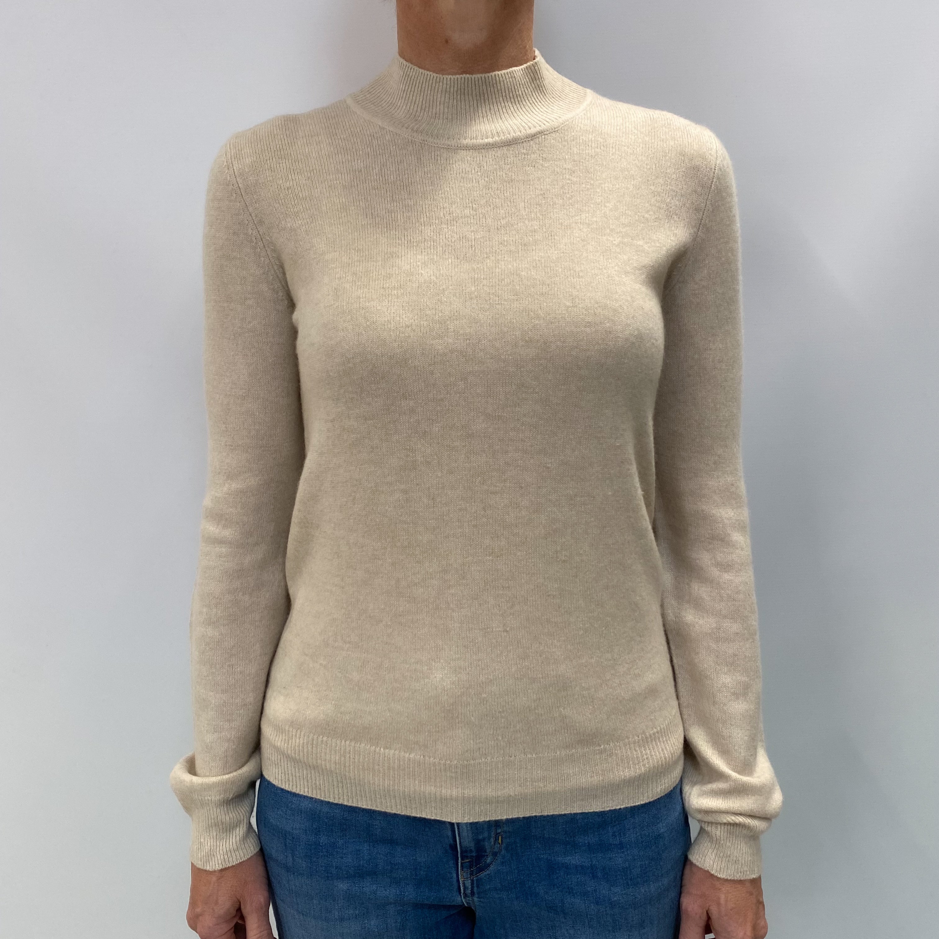 Oatmeal Beige Cashmere Turtle Neck Jumper Small