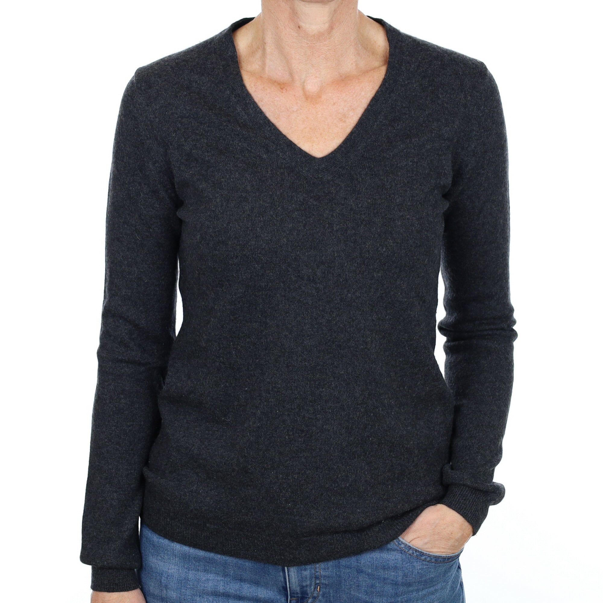 Slate Grey Cashmere V Neck Jumper Small