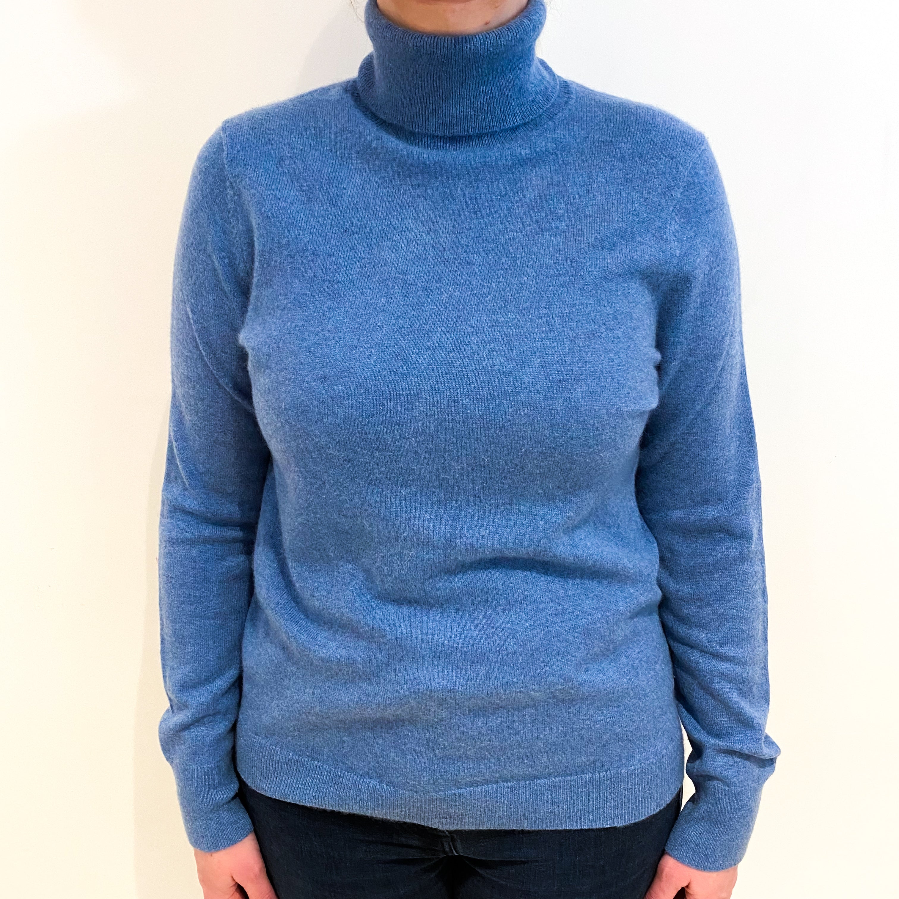Denim Blue Cashmere Polo Neck Jumper Large