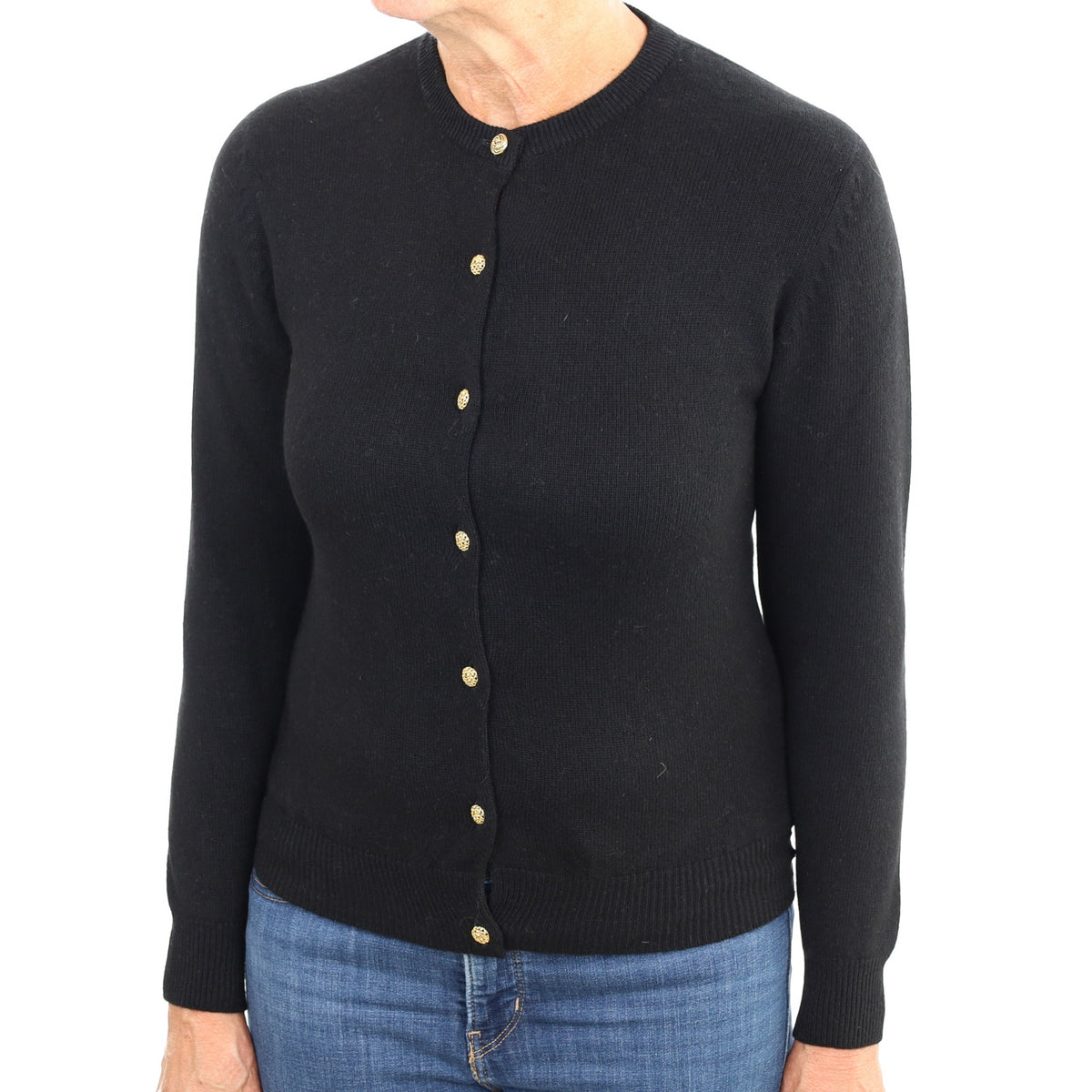 Black Cashmere Crew Neck Cardigan Medium