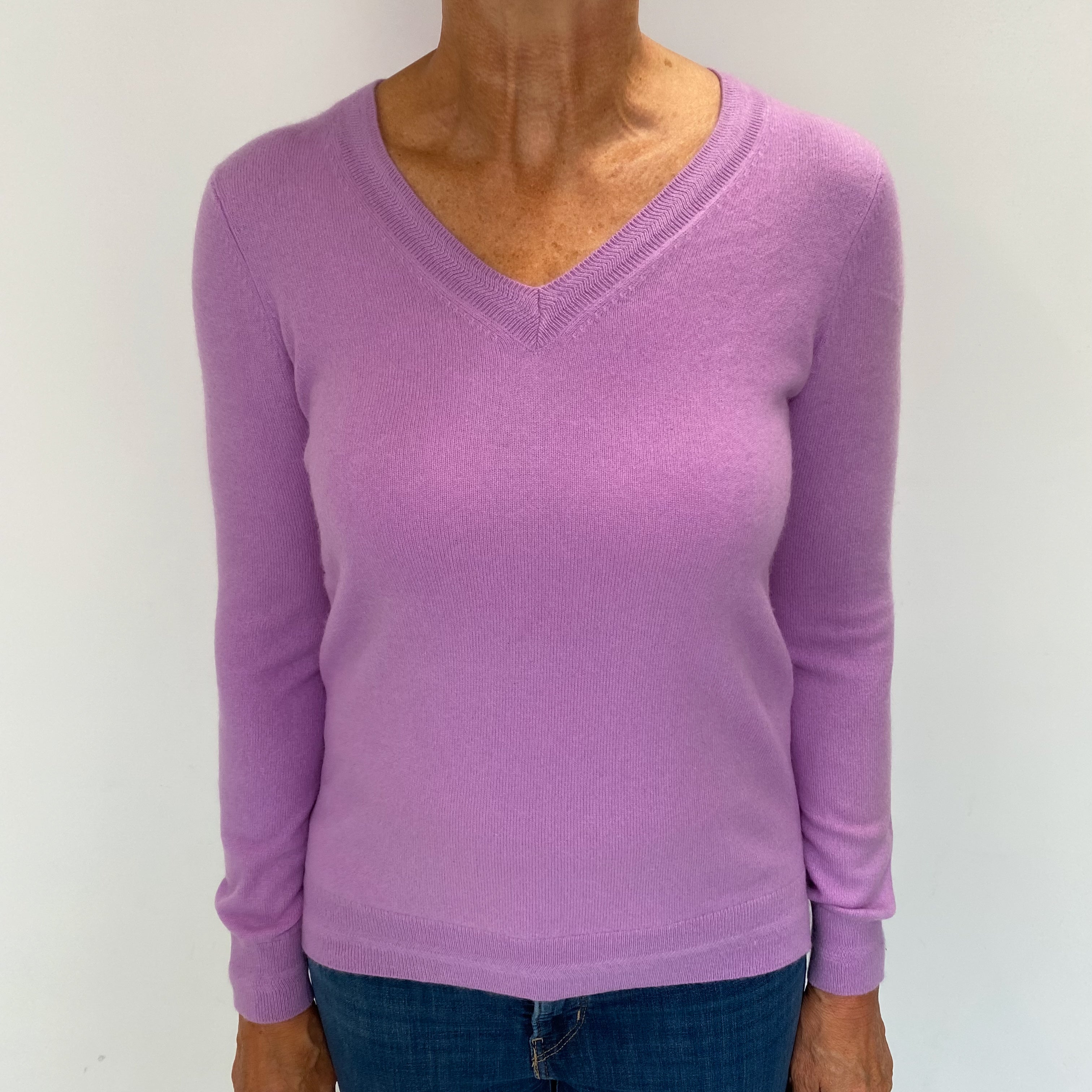 Lilac Purple Cashmere V Neck Jumper Medium