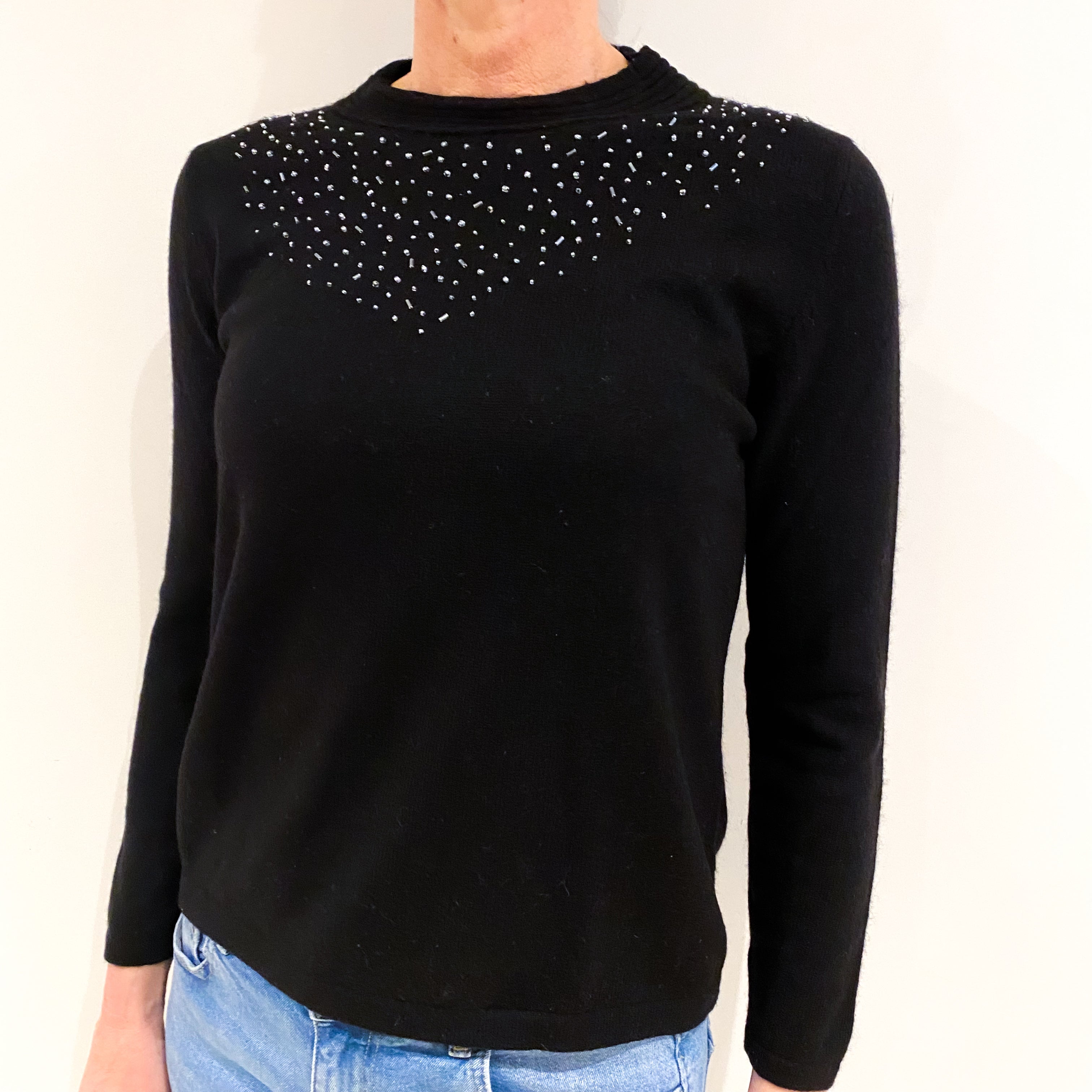 Black Beaded Cashmere Turtle Neck Jumper Small