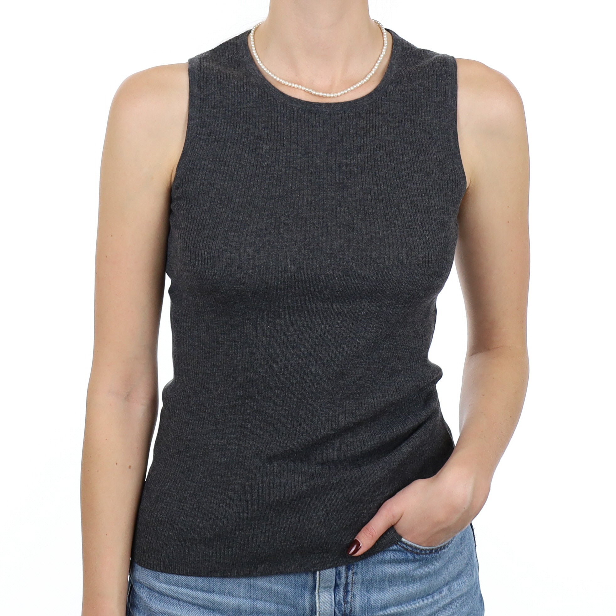 New Charcoal Grey Cashmere Skinny Rib Vest Small