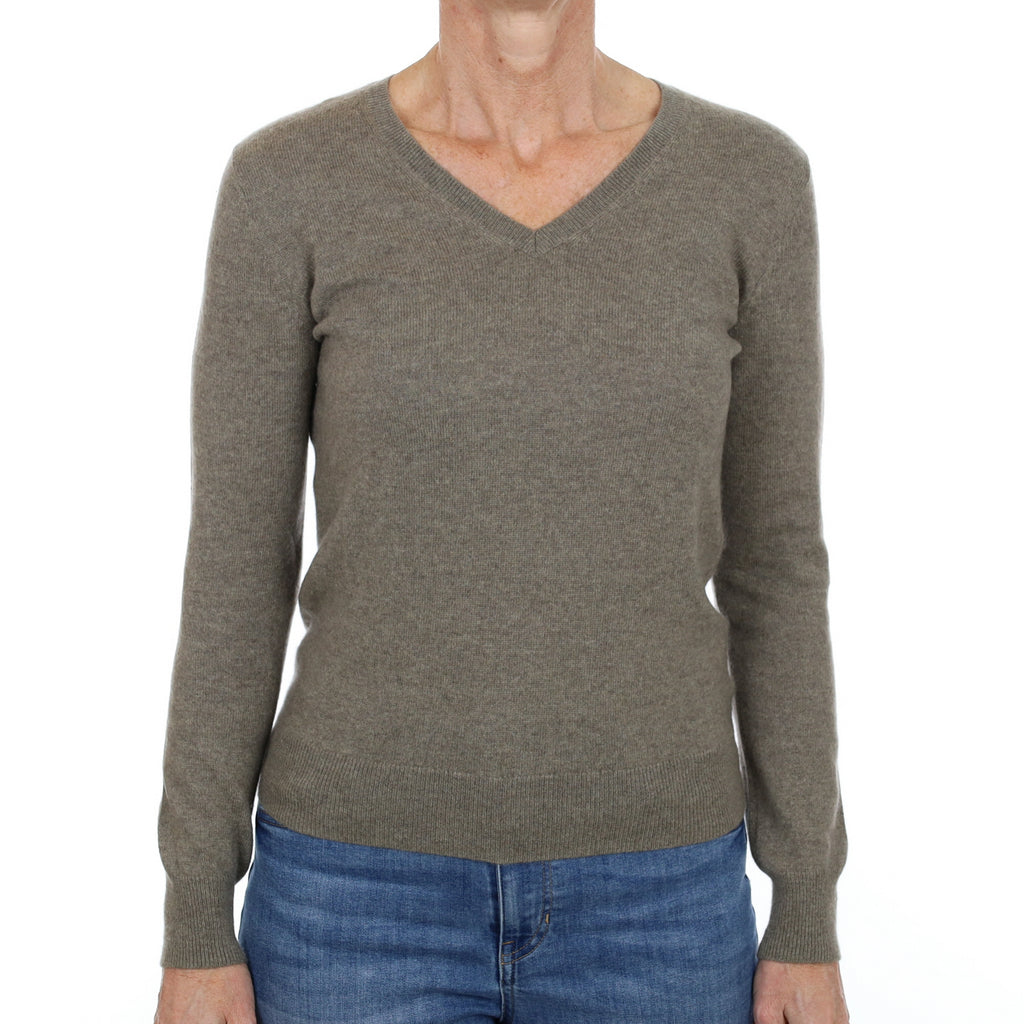 Sage Green Cashmere V Neck Jumper Small