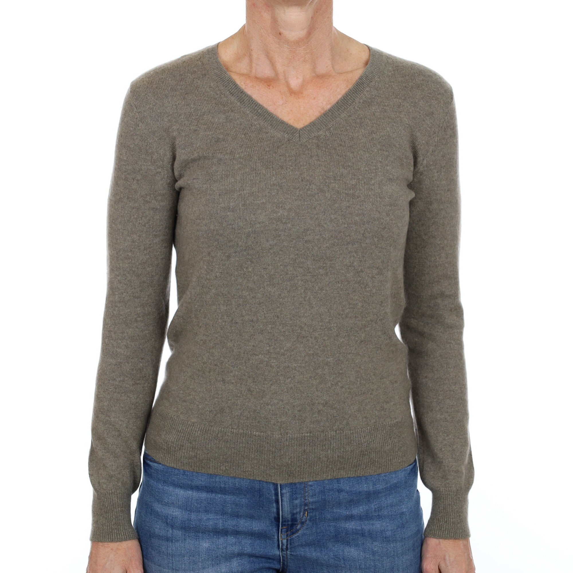 Sage Green Cashmere V Neck Jumper Small