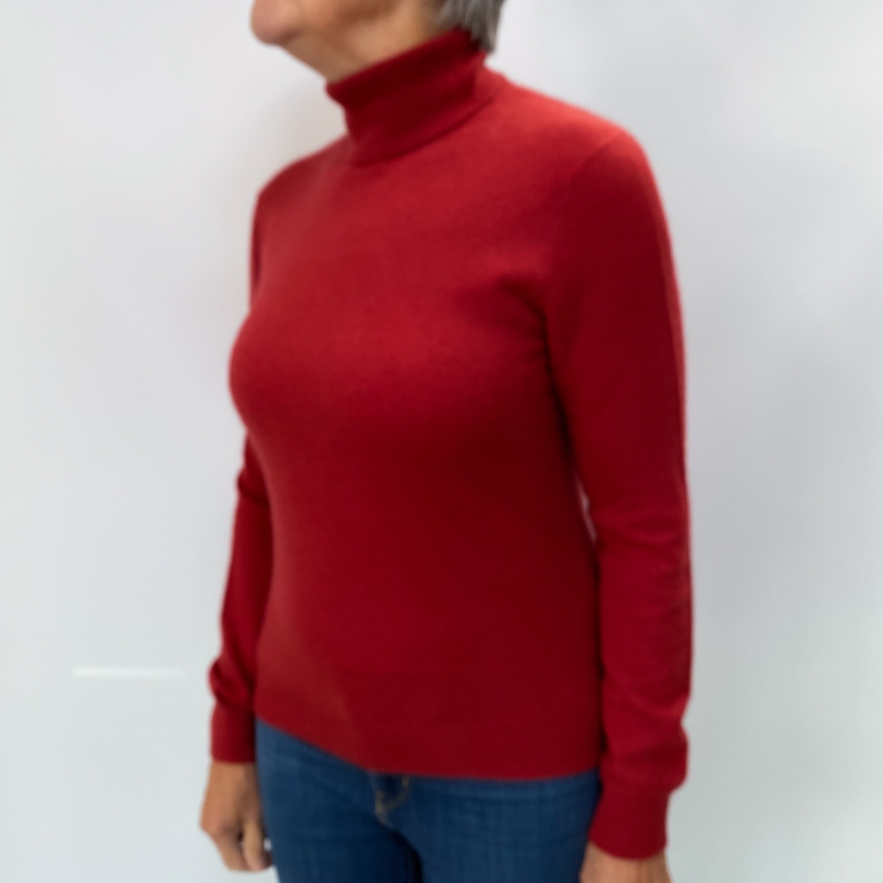 Brick Red Cashmere Polo Neck Jumper Medium