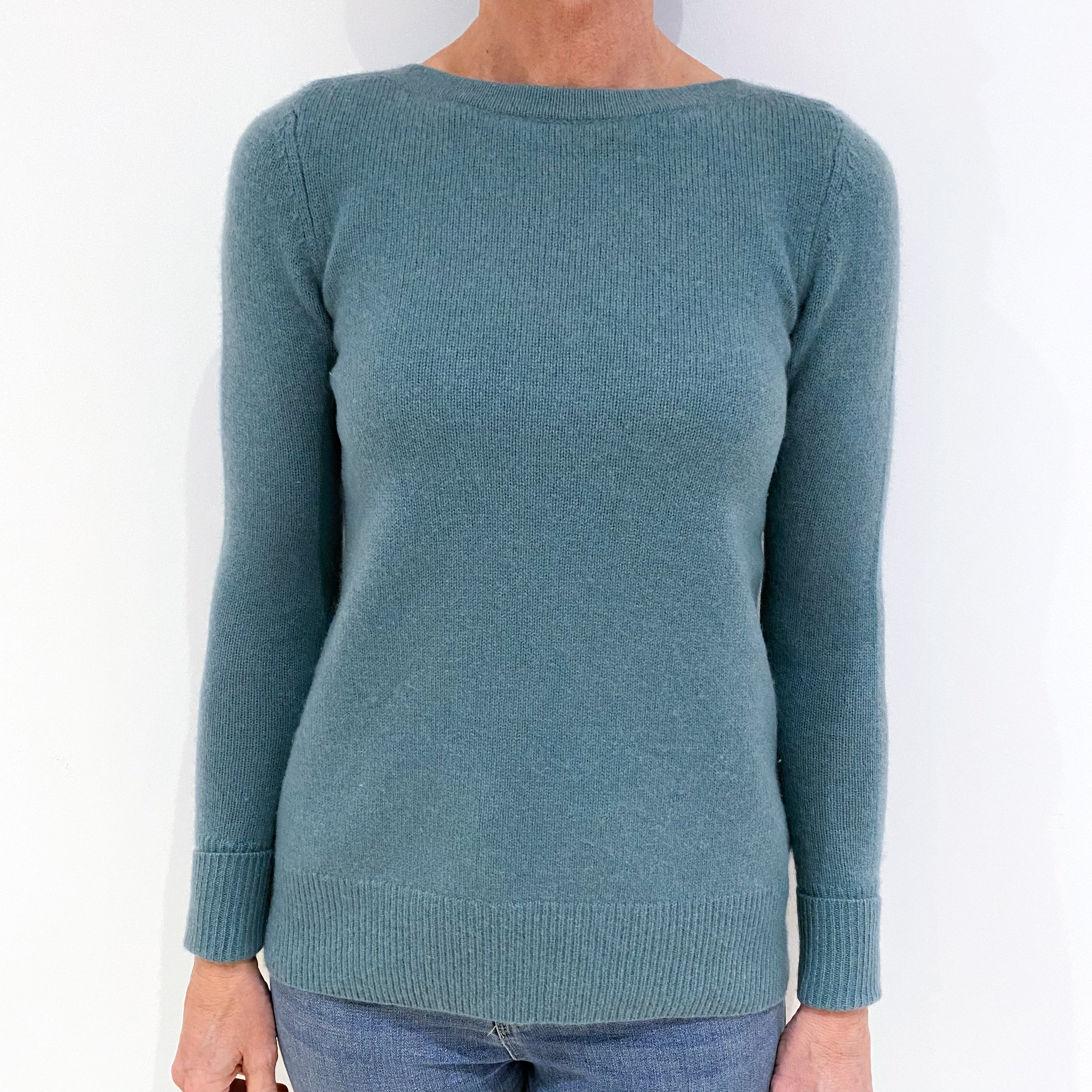 Sea Green Heavy Knit Cashmere Crew Neck Jumper Small
