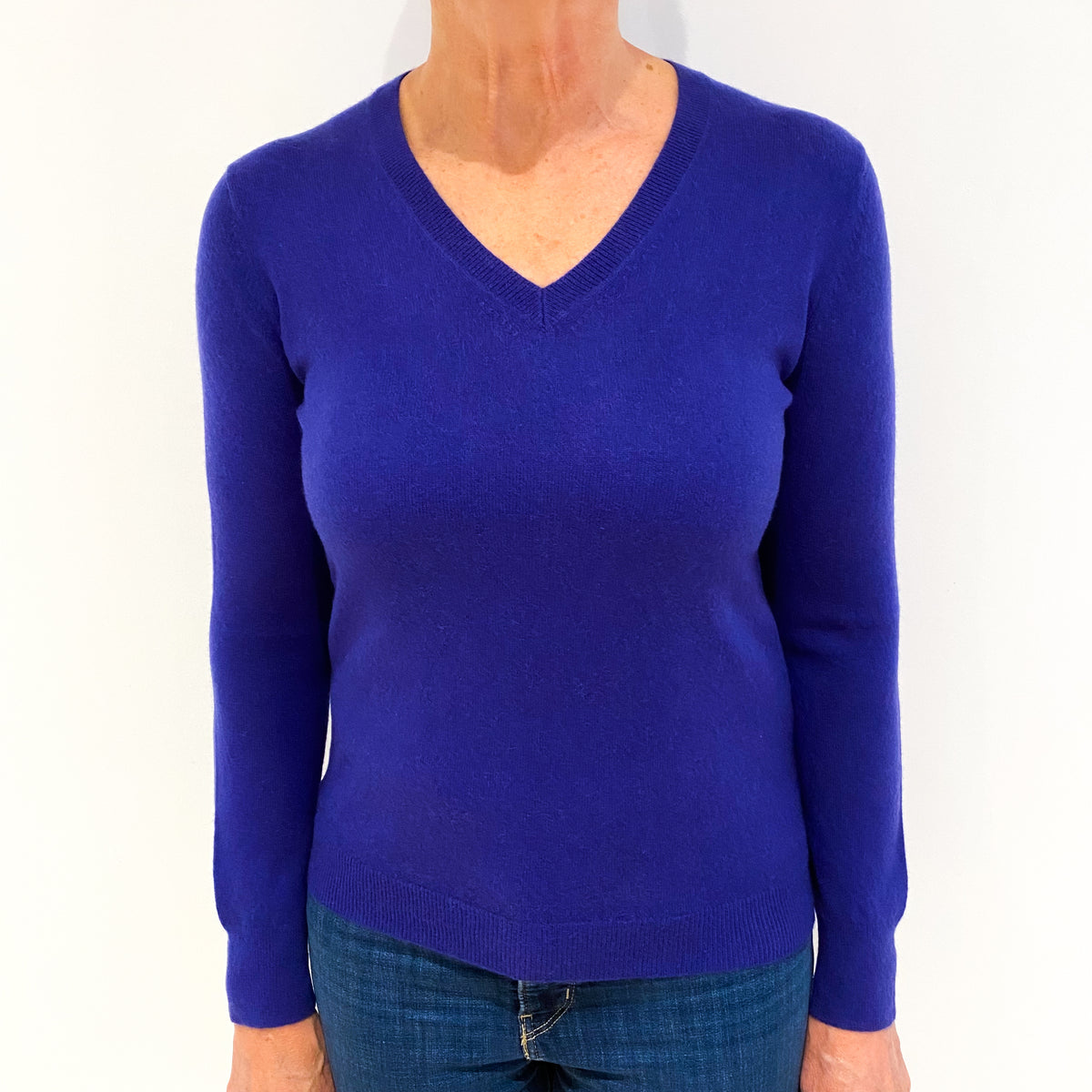 Indigo Blue Cashmere V-Neck Jumper Medium