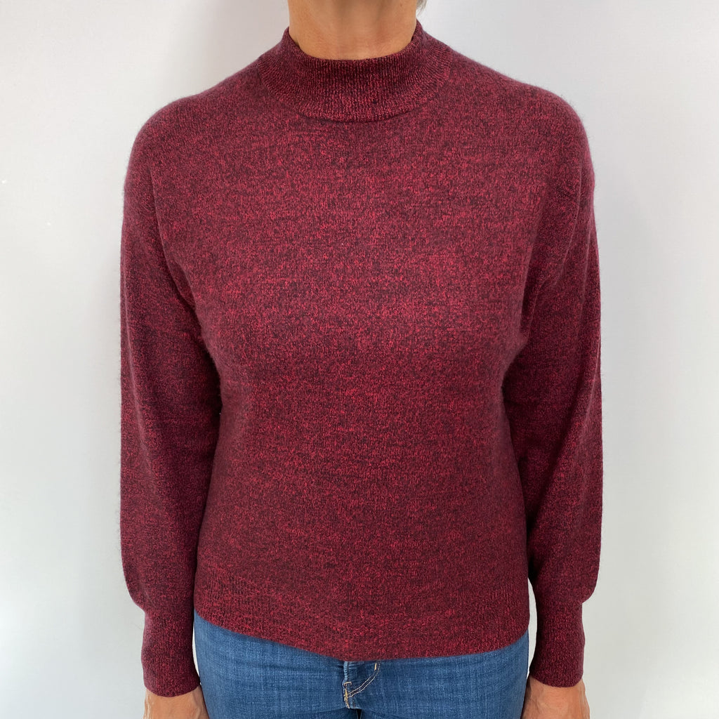 Red Black Marl Cashmere Turtle Neck Jumper Medium
