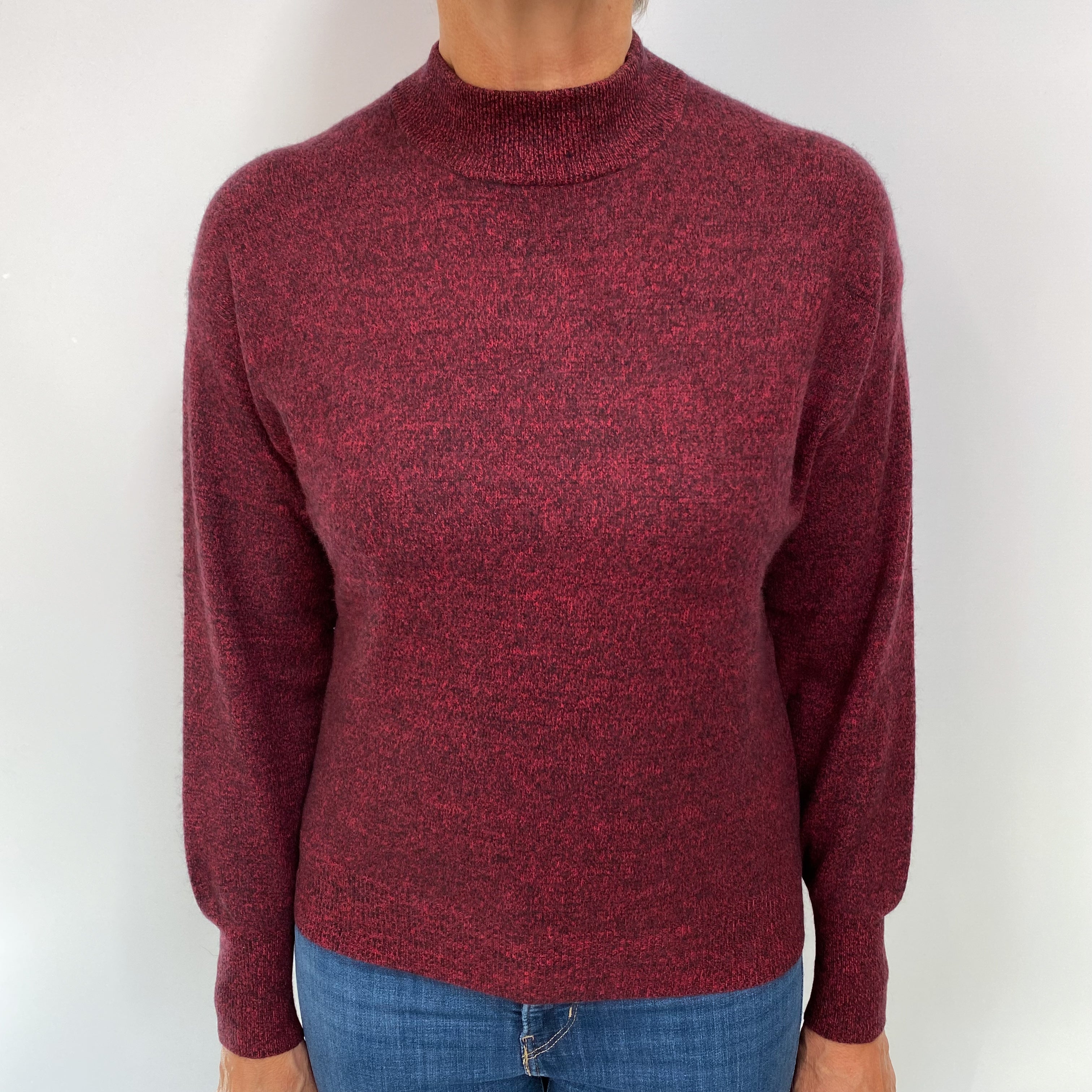 Red Black Marl Cashmere Turtle Neck Jumper Medium