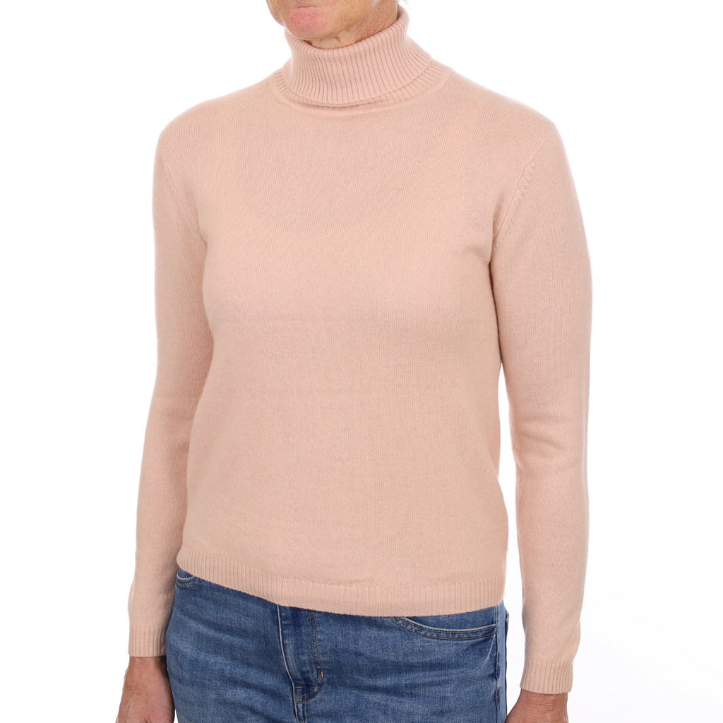 Shell Pink Cashmere Polo Neck Jumper Small