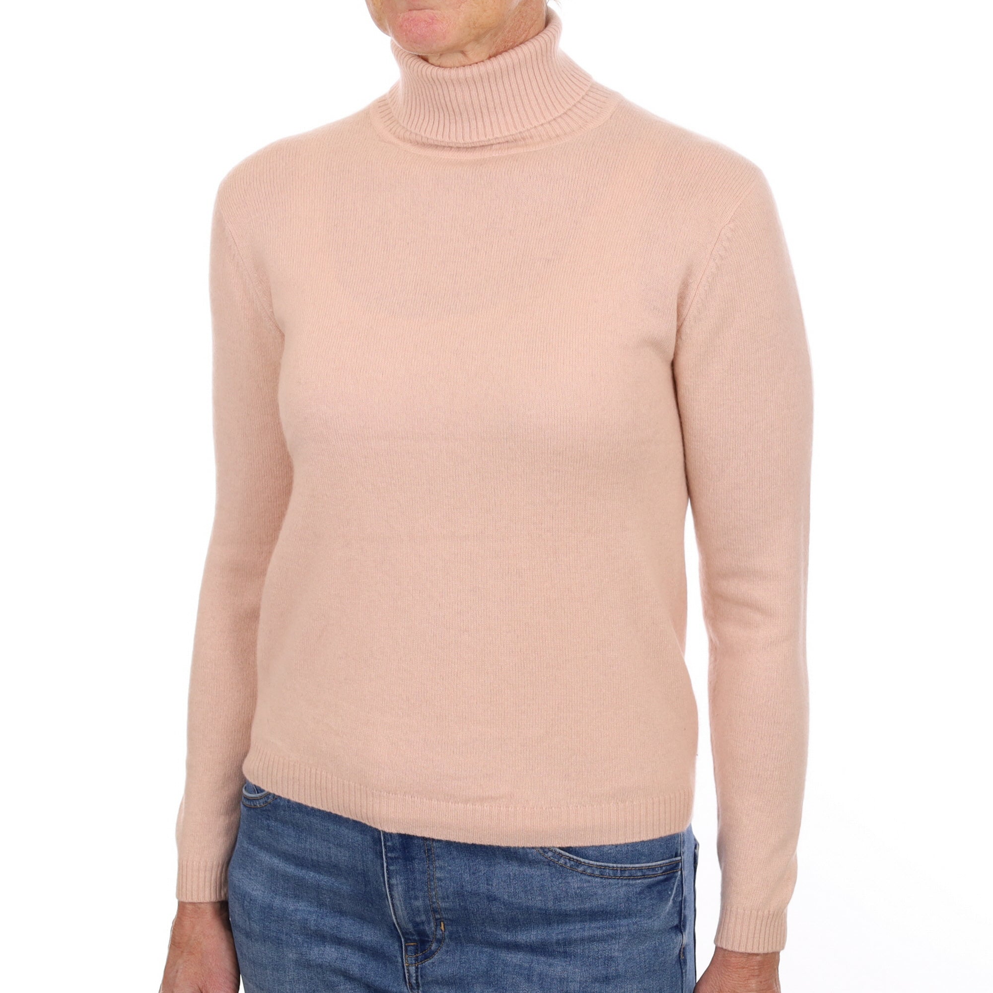 Shell Pink Cashmere Polo Neck Jumper Small