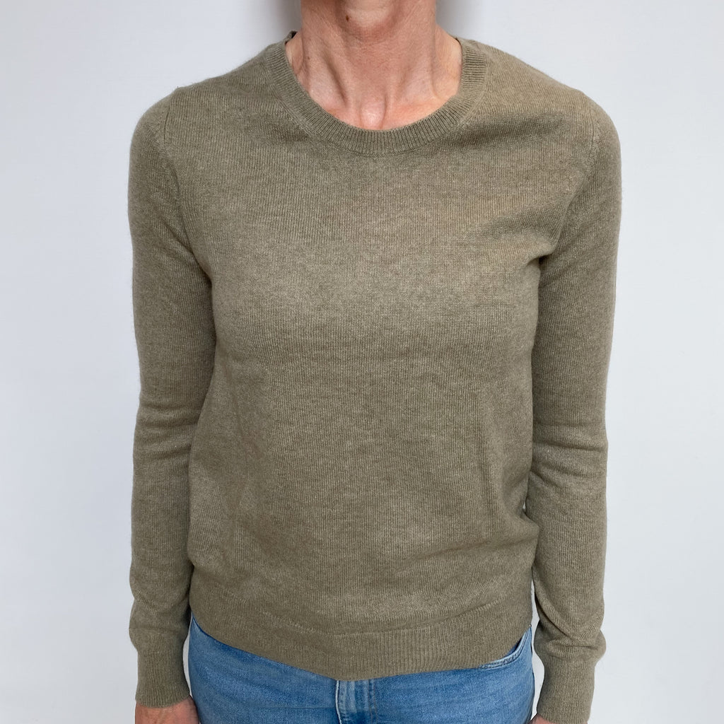 Soft Khaki Green Cashmere Crew Neck Jumper Small