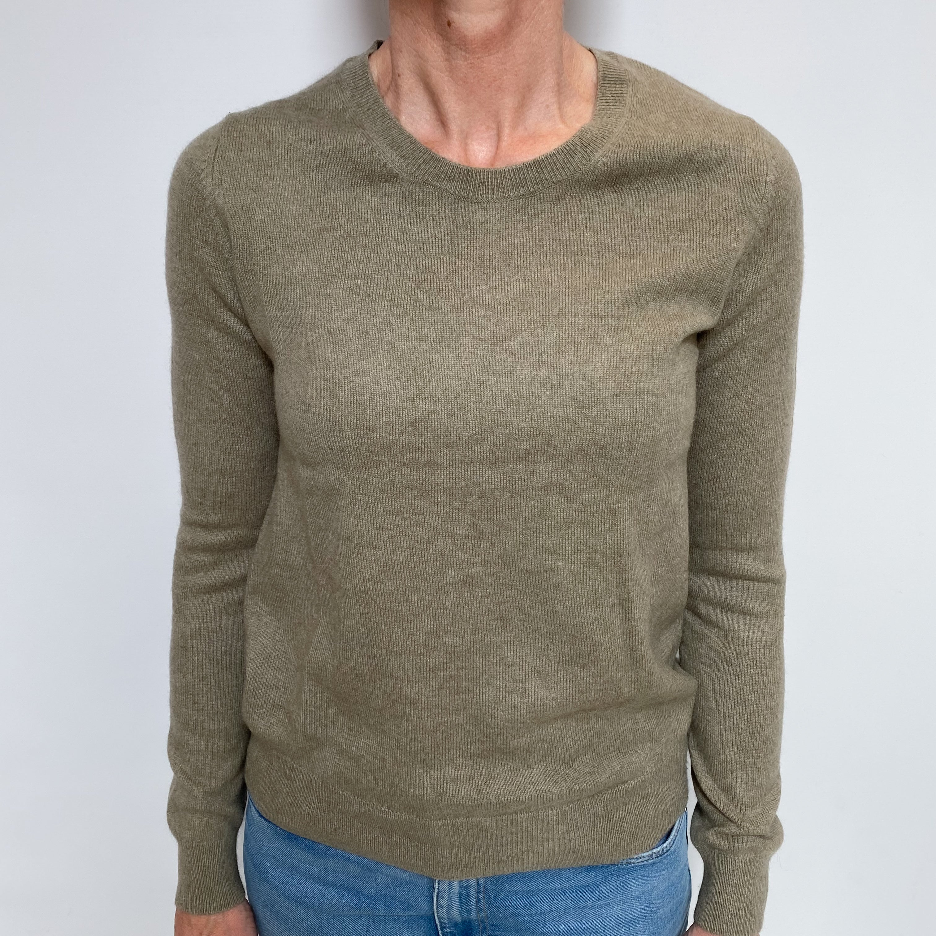 Soft Khaki Green Cashmere Crew Neck Jumper Small
