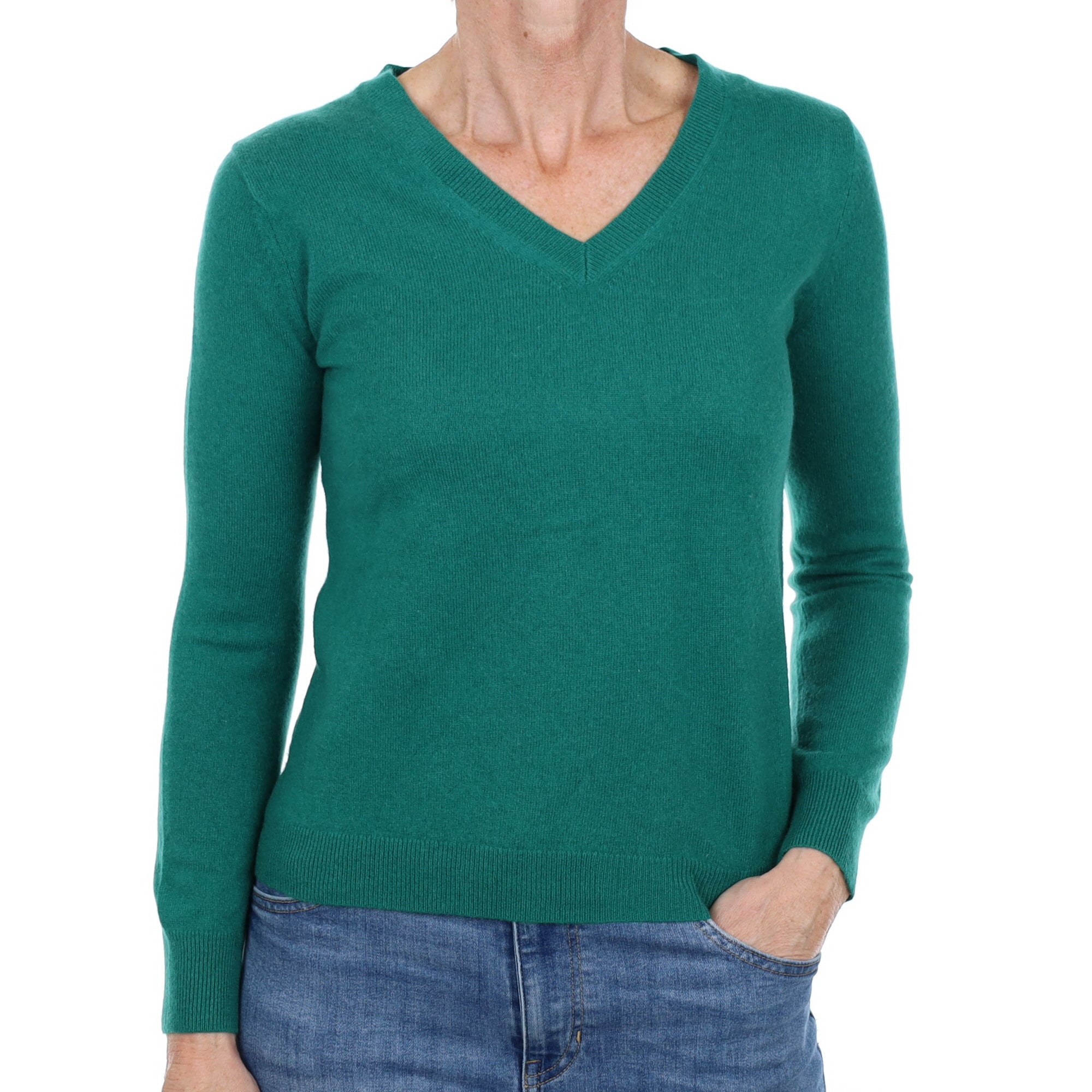 Emerald Green Cashmere V Neck Jumper Small