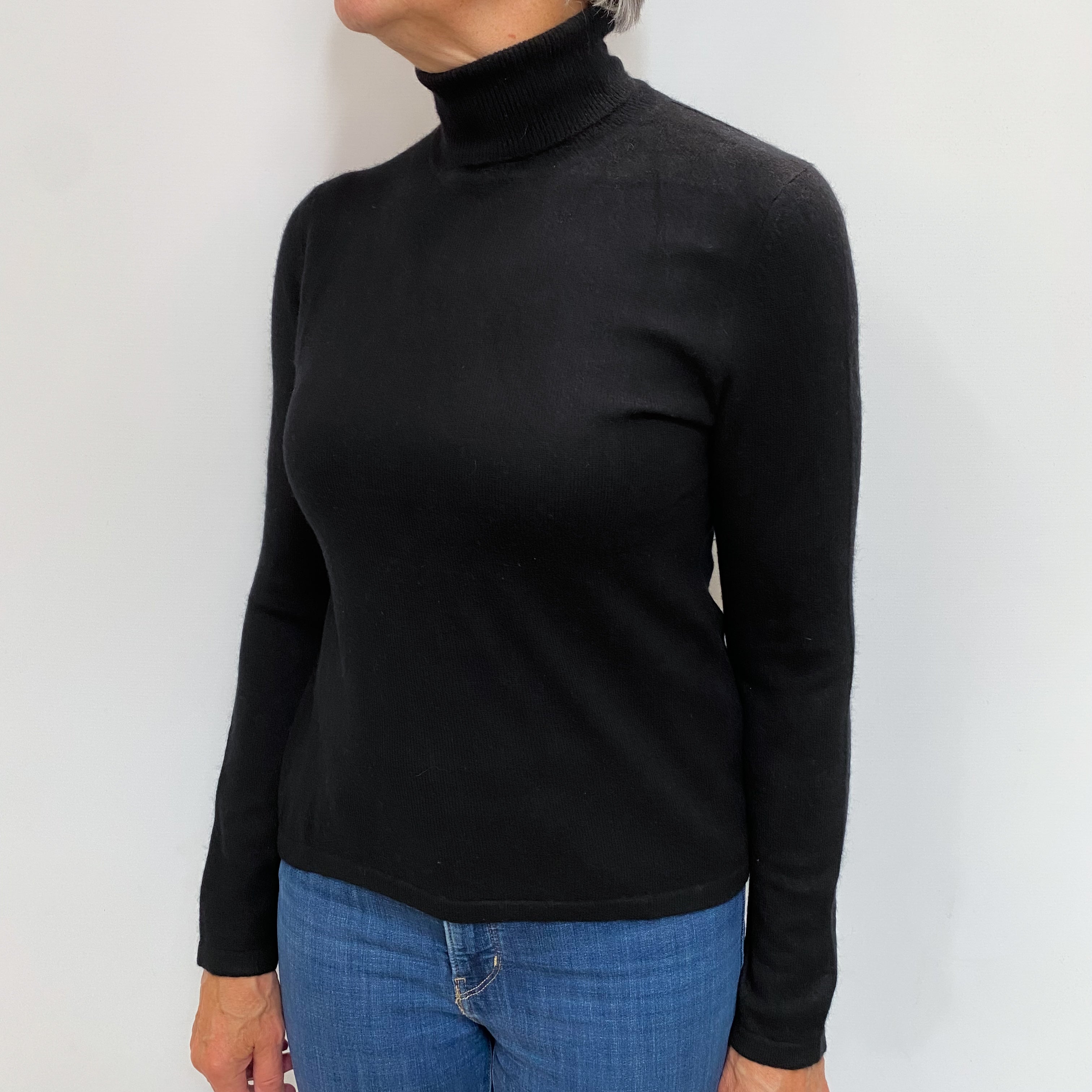 Black Cashmere Polo Neck Jumper Medium