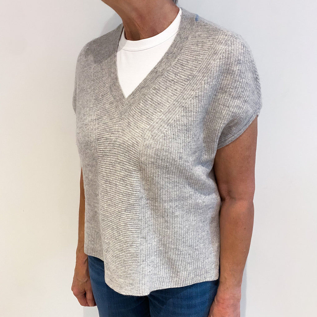Smoke Grey Rib Slouchy Cashmere Sleeveless Top Medium