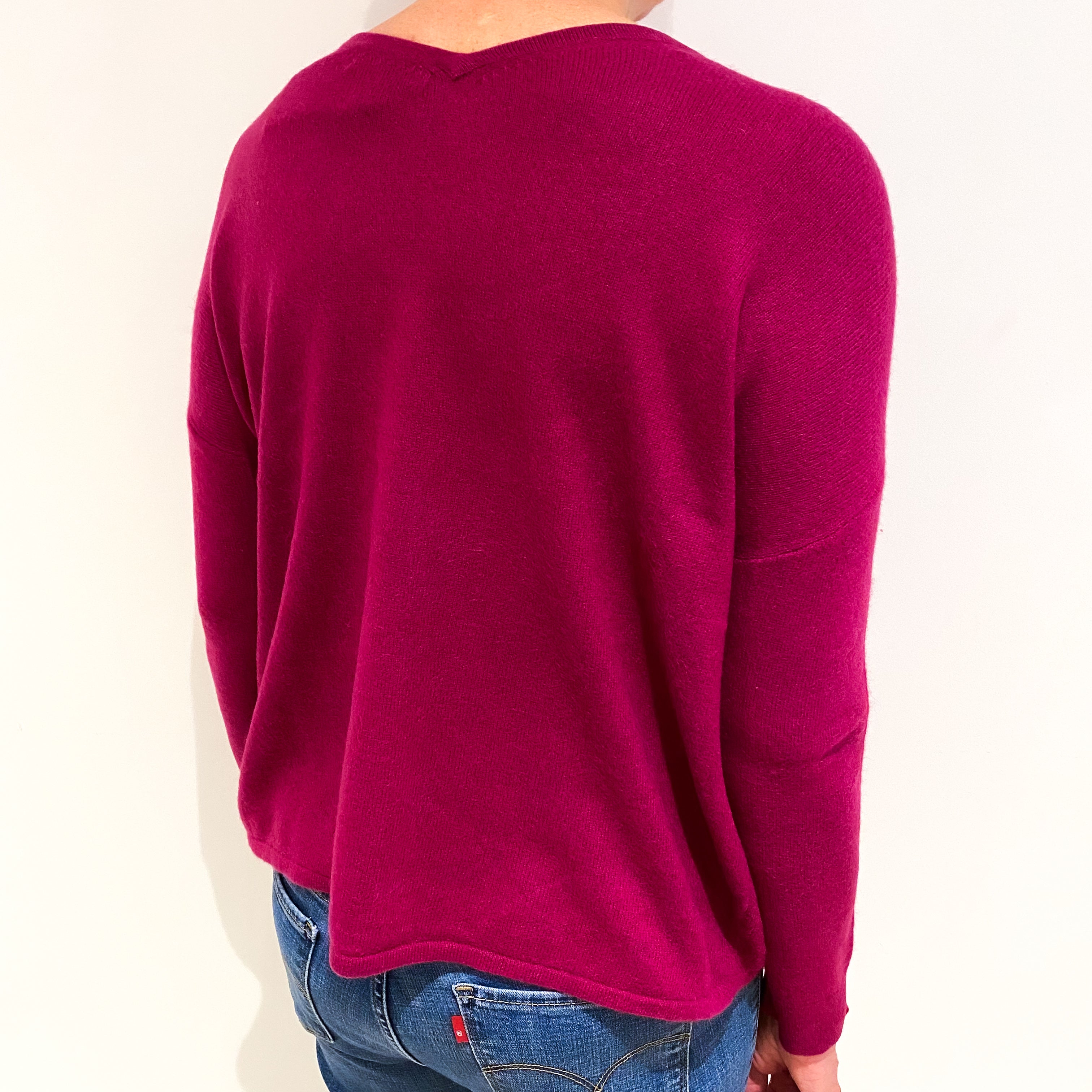 Magenta Pink Cashmere V Neck Jumper Medium