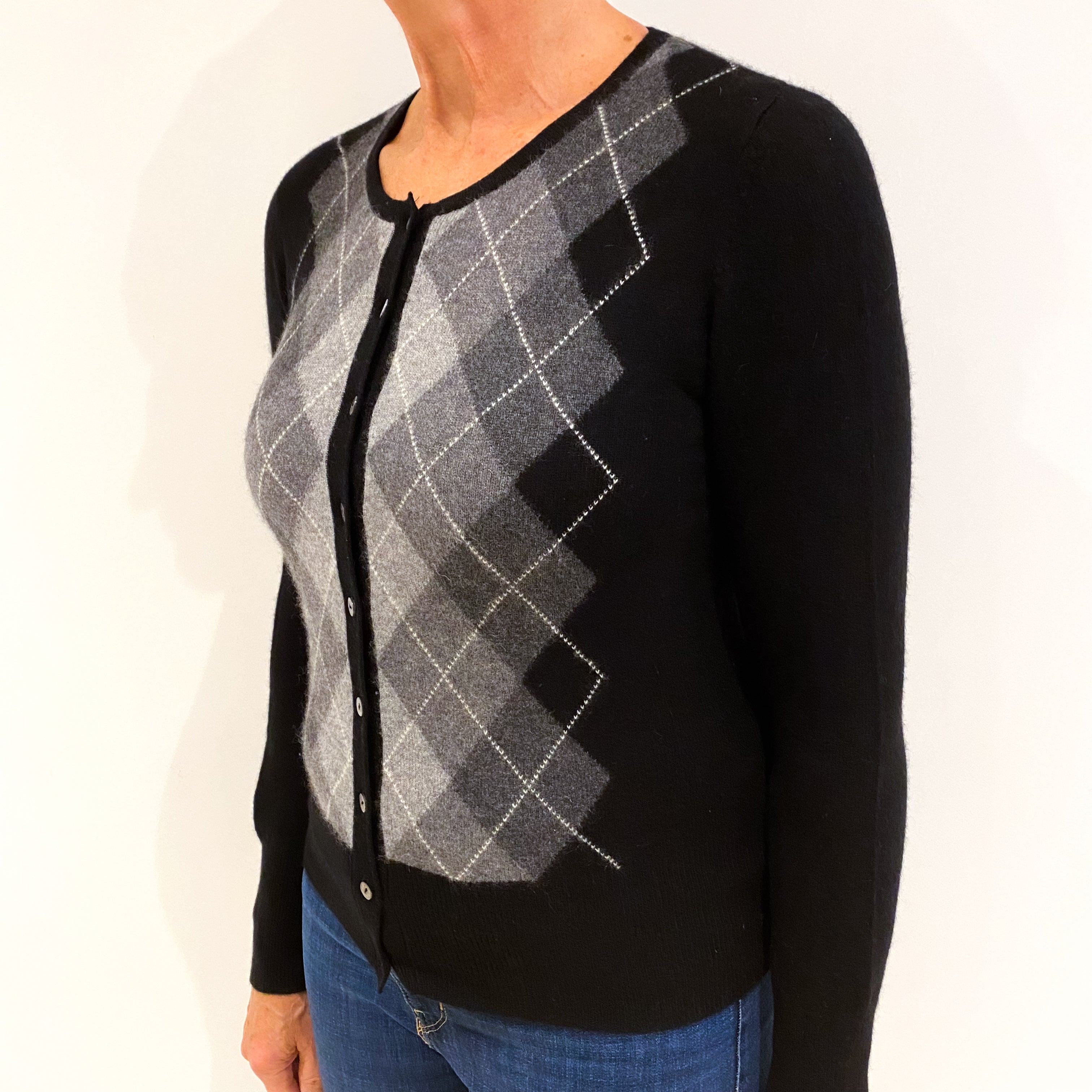 Black Cashmere Crew Neck Cardigan Medium