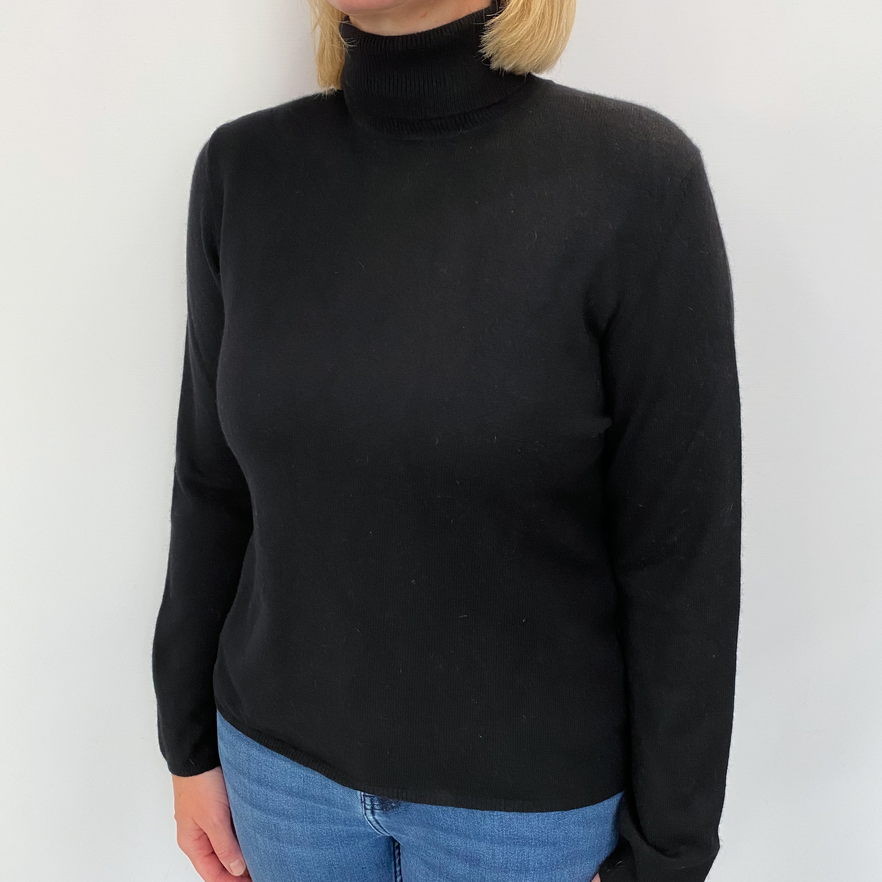 Black Cashmere Polo Neck Jumper Large