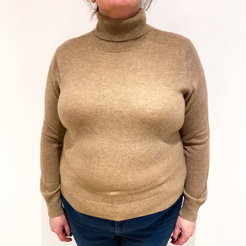 Taupe Brown Cashmere Polo Neck Jumper Extra Large