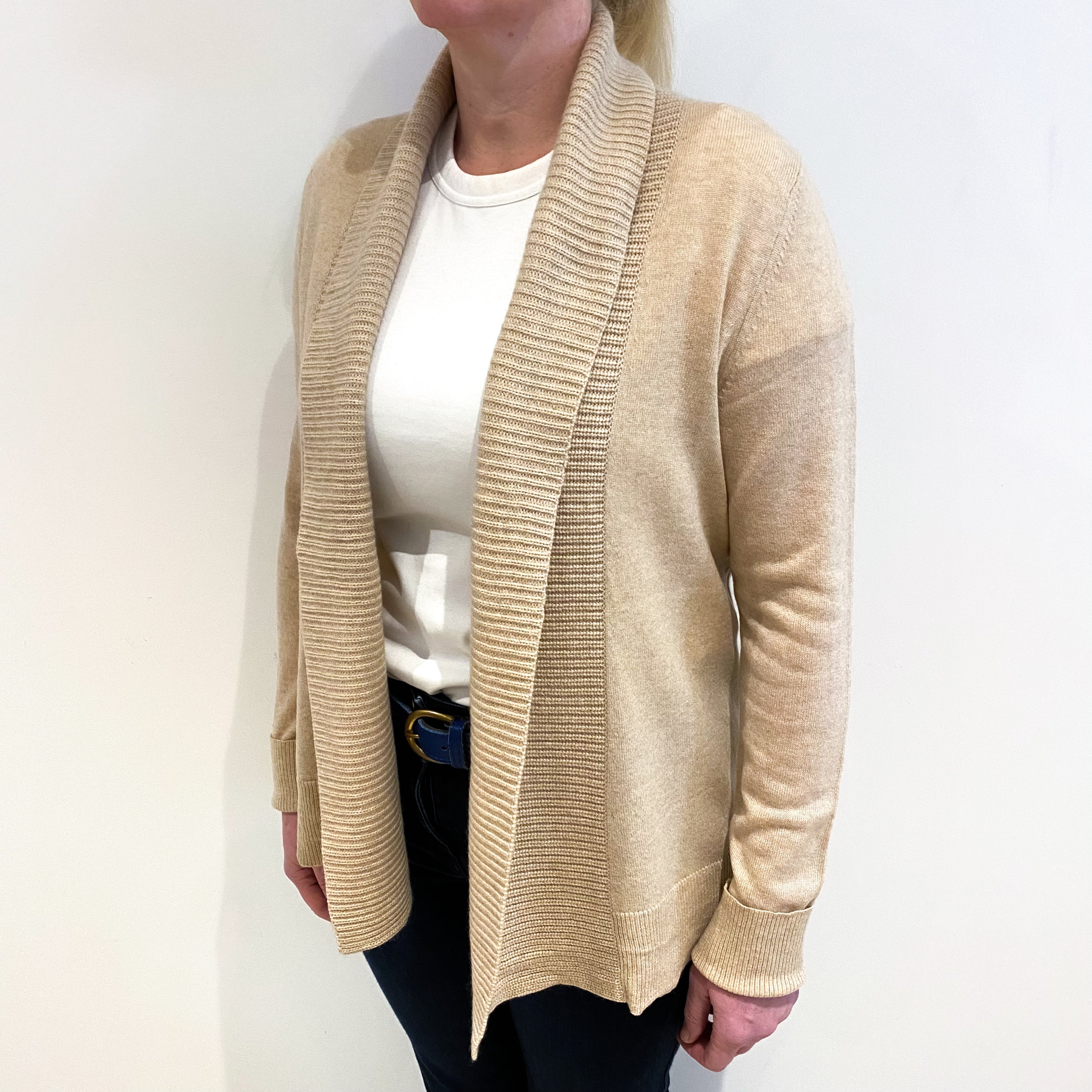 Biscuit Brown Cashmere Edge To Edge Cardigan Large