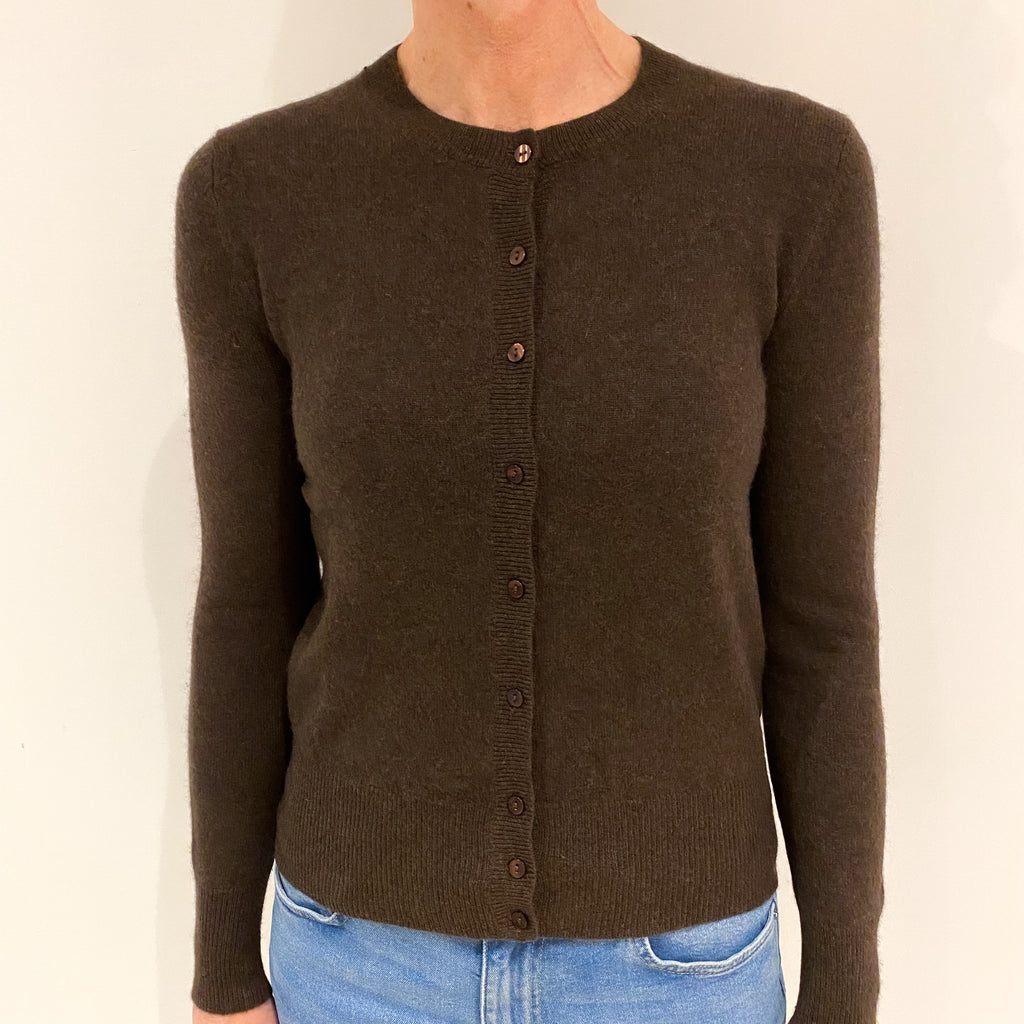 Peppercorn Brown Cashmere Crew Neck Cardigan Small