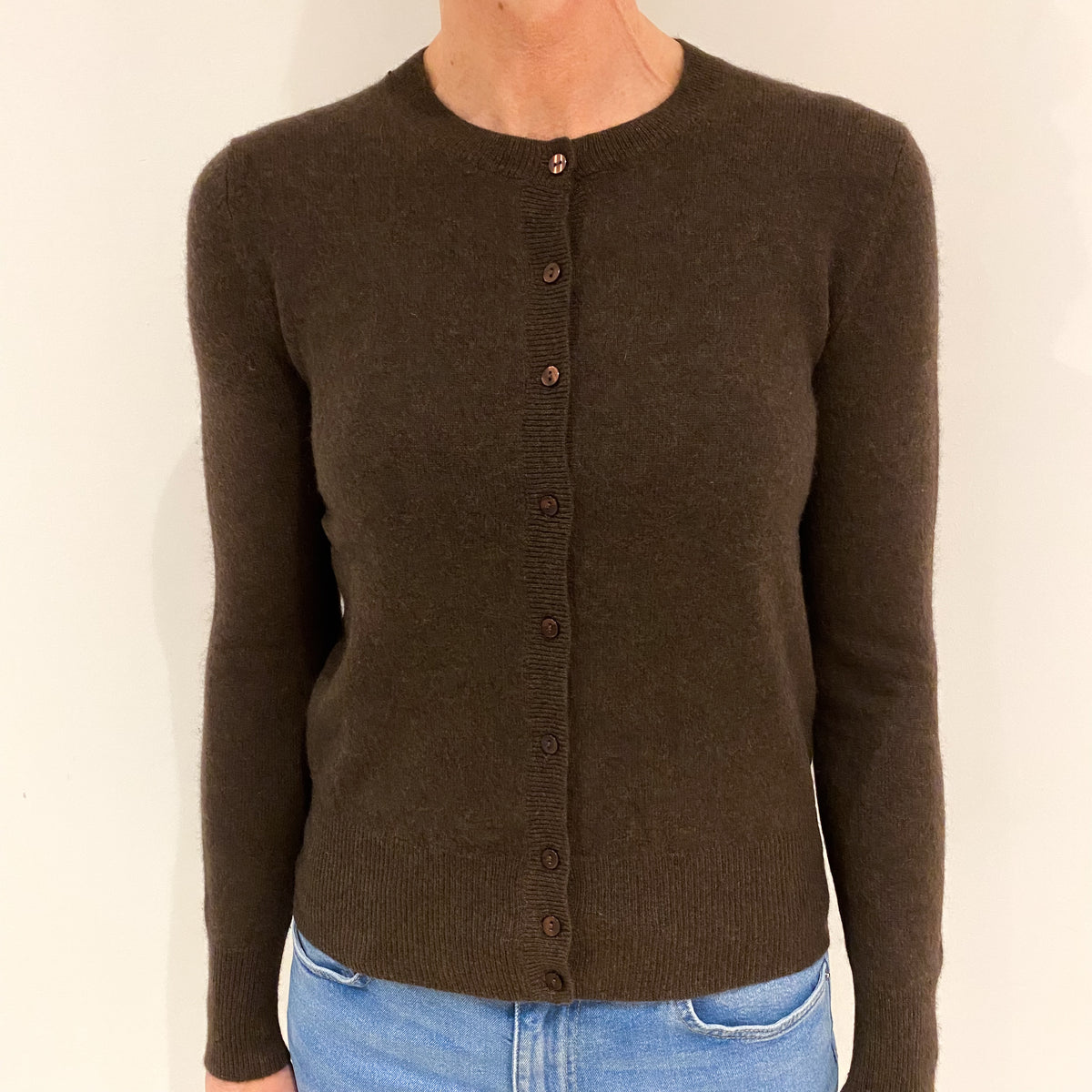 Peppercorn Brown Cashmere Crew Neck Cardigan Small