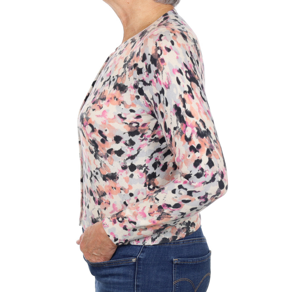 Vanilla Cream Patterned Cashmere Crew Neck Cardigan Medium
