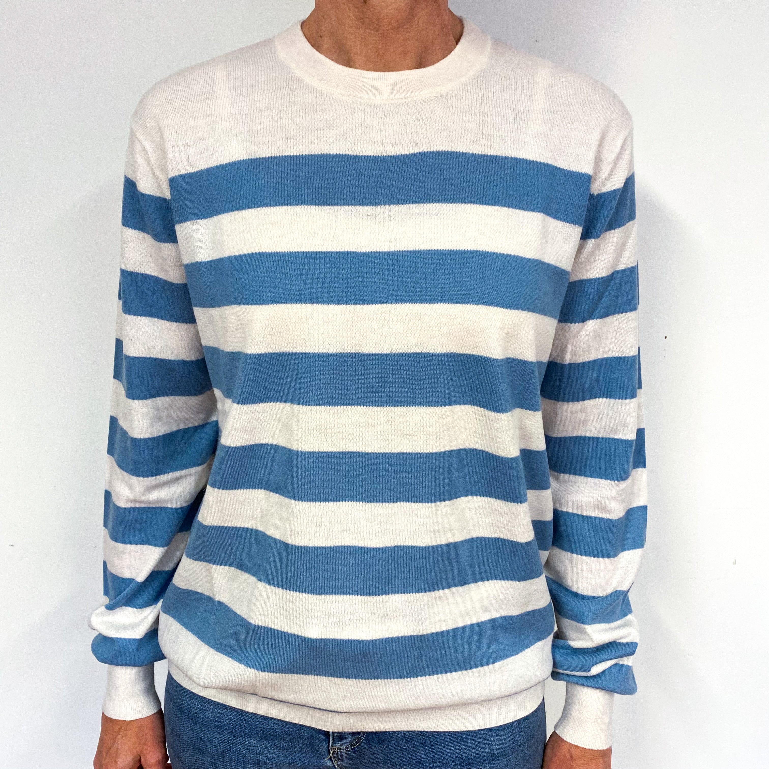 Joseph Cream Blue Fine Knit Cashmere Crew Neck Jumper Medium
