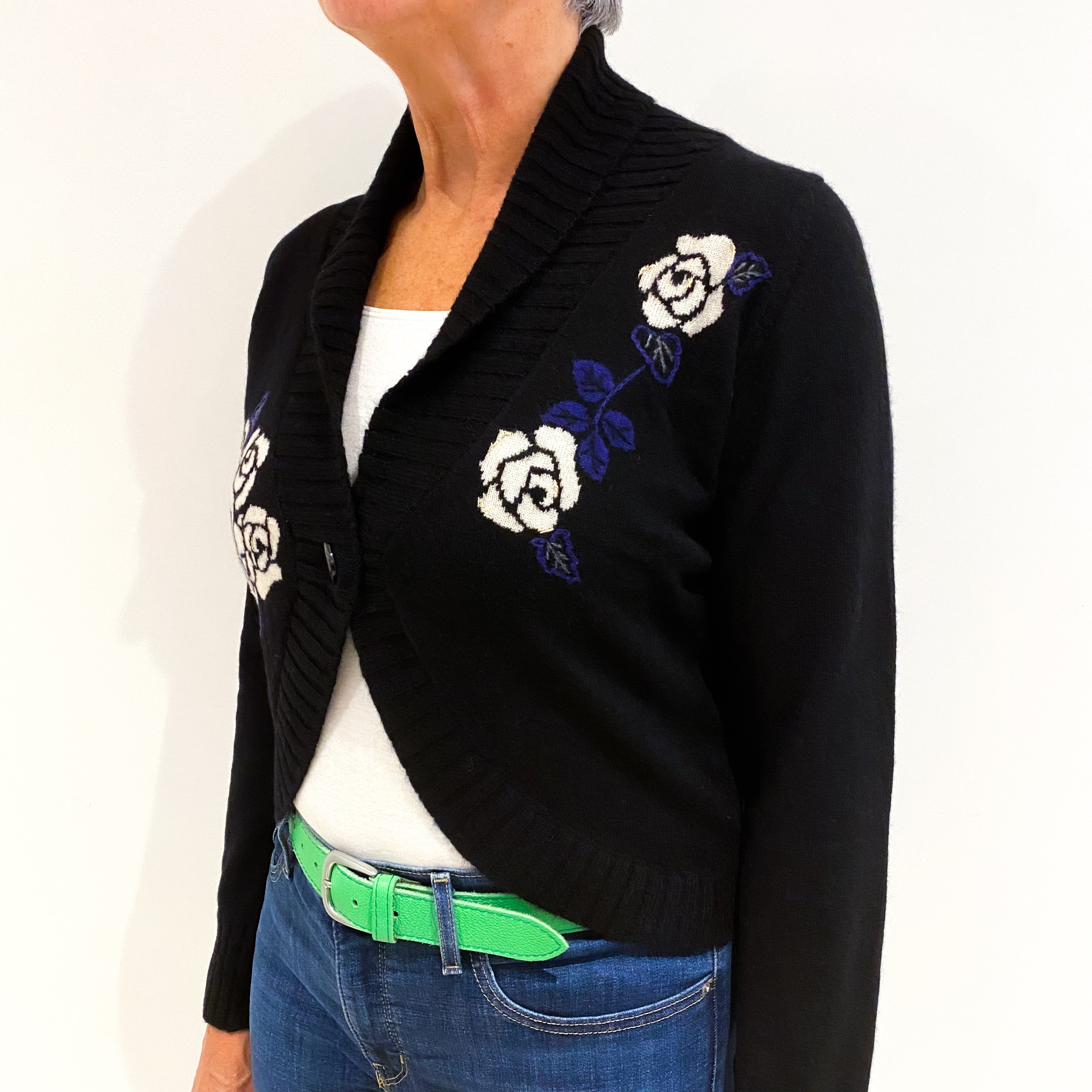 Black Cashmere Shawl Collar Cardigan Medium