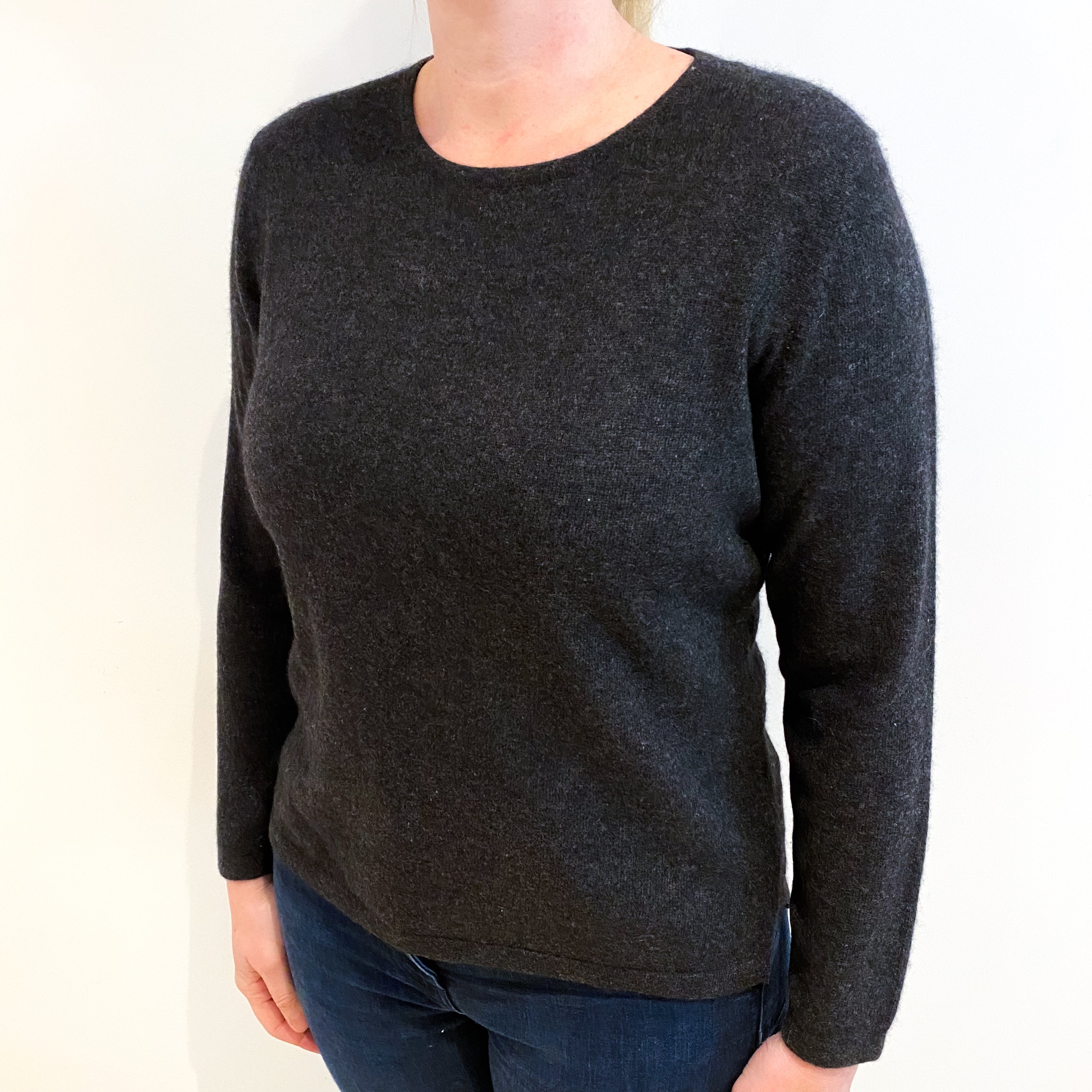 Charcoal Grey Cashmere Crew Neck Jumper Large
