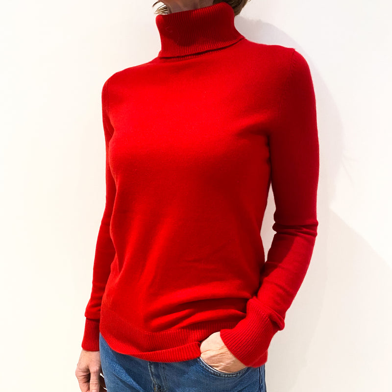 Scarlet Red Cashmere Polo Neck Jumper Small