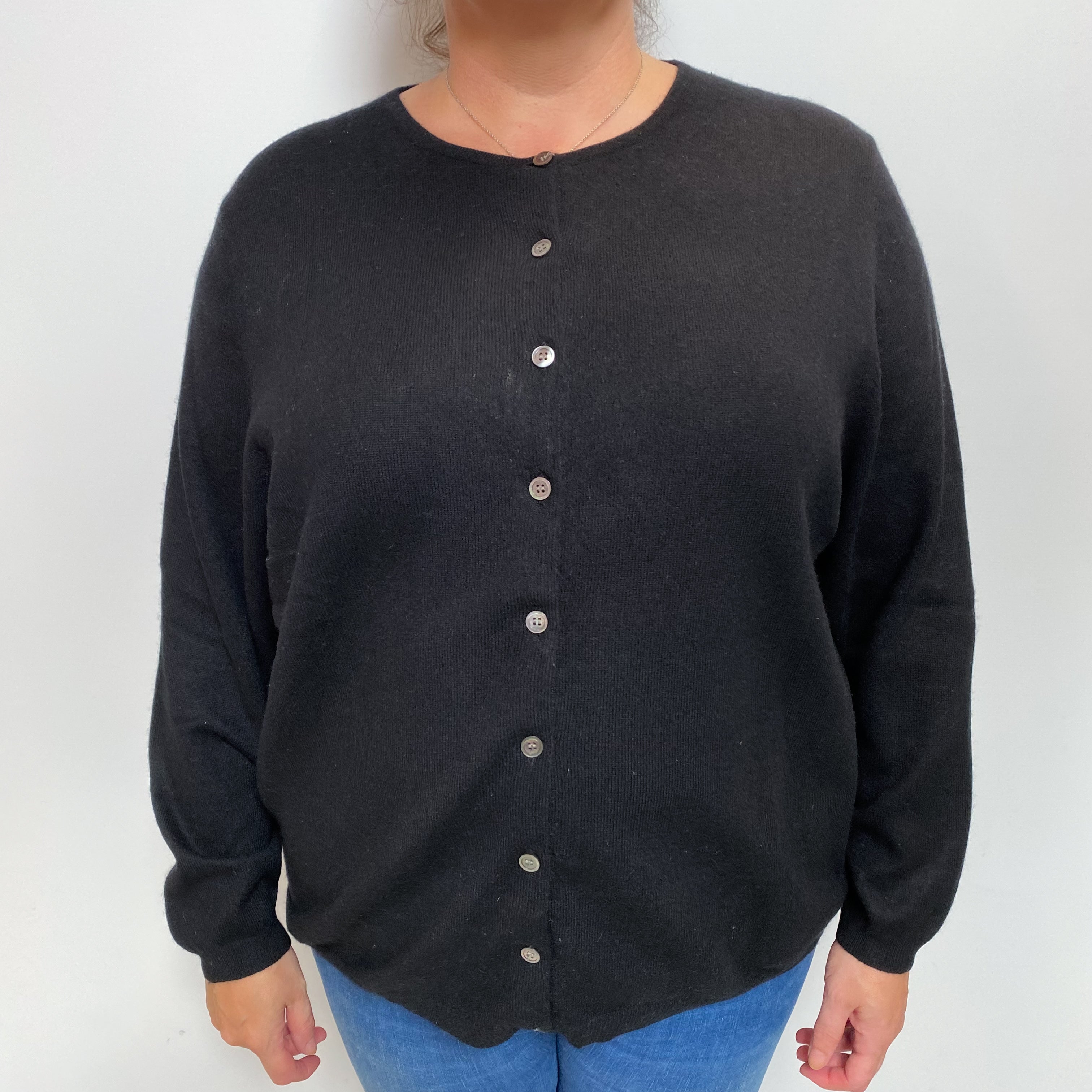 Black Cashmere Crew Cardigan Extra Large