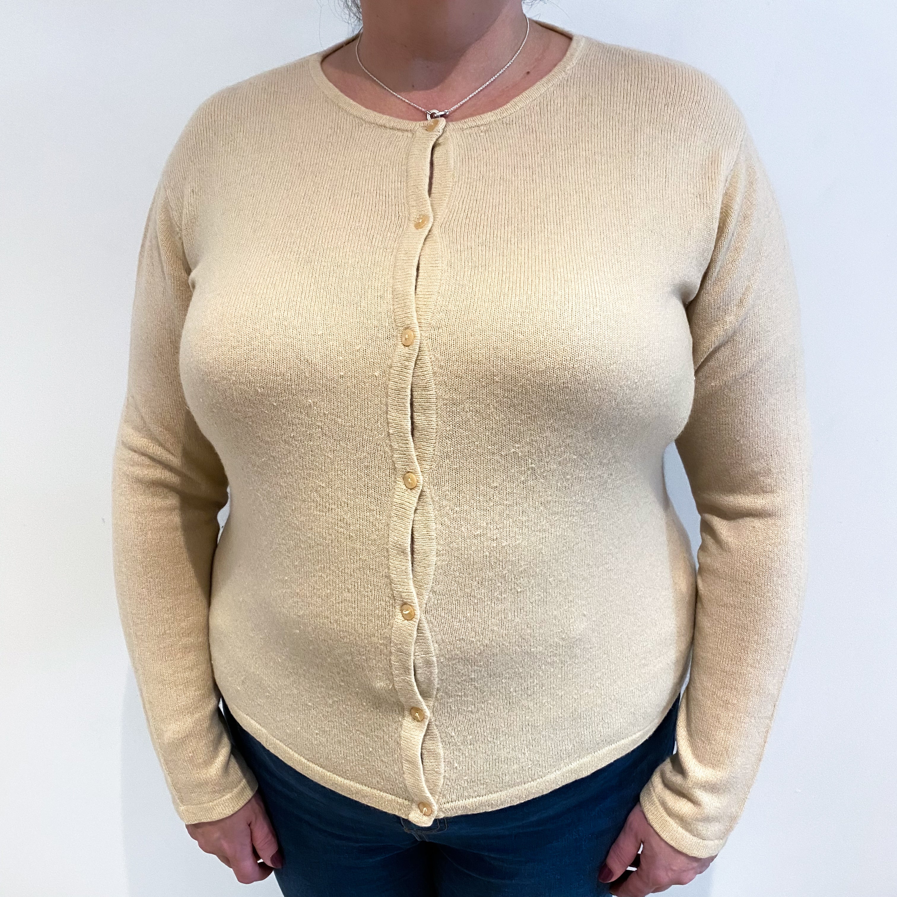 Light Peach Pink Cashmere Crew Neck Cardigan Extra Large