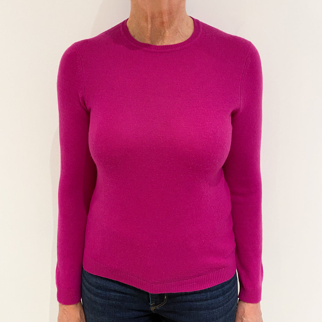 Fuchsia Pink Cashmere Crew Neck Jumper Medium