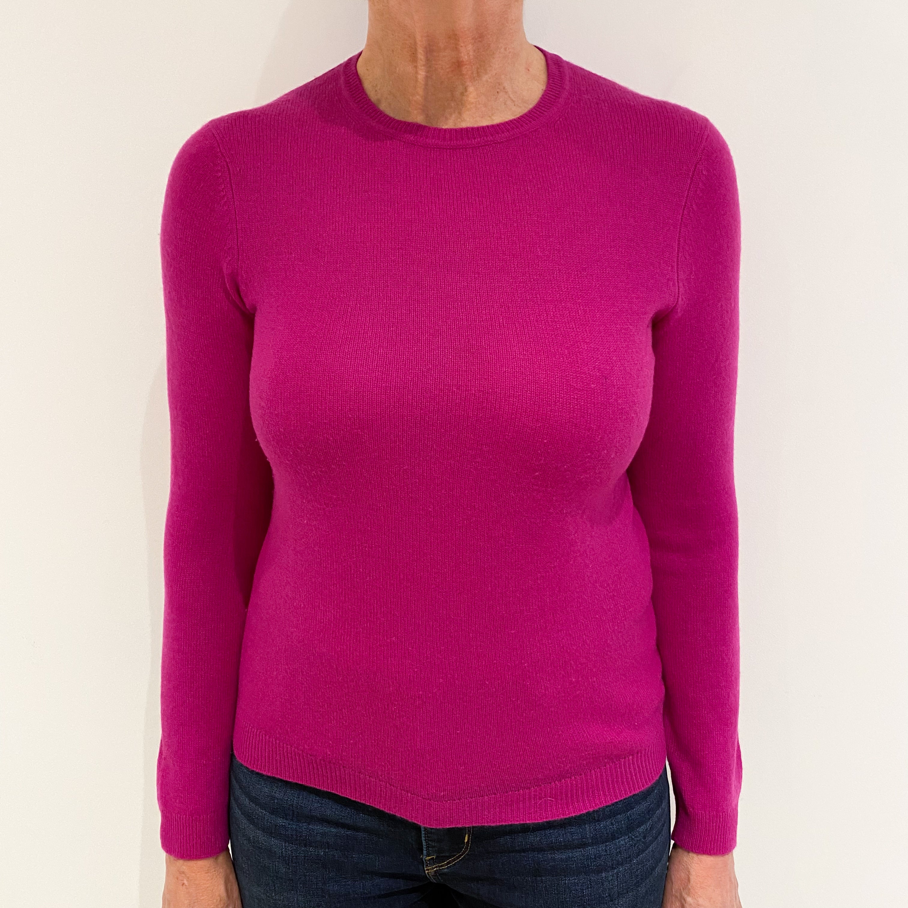 Fuchsia Pink Cashmere Crew Neck Jumper Medium