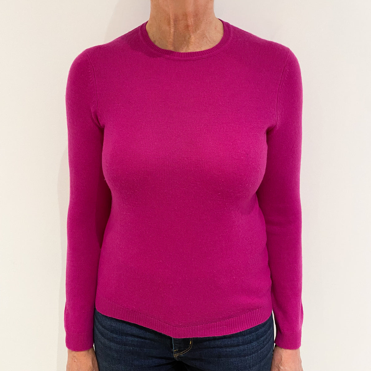 Fuchsia Pink Cashmere Crew Neck Jumper Medium