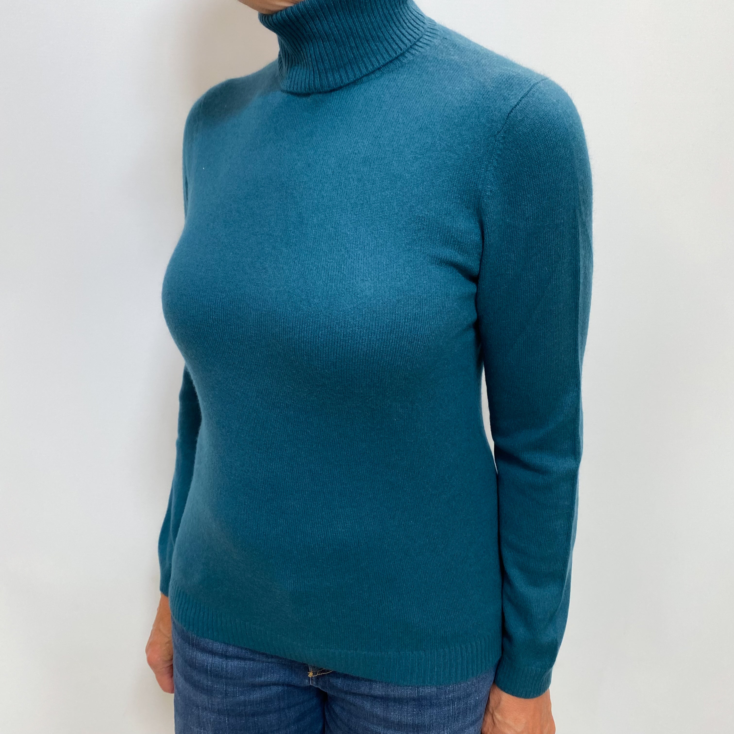 Forest Green Cashmere Polo Neck Jumper Medium