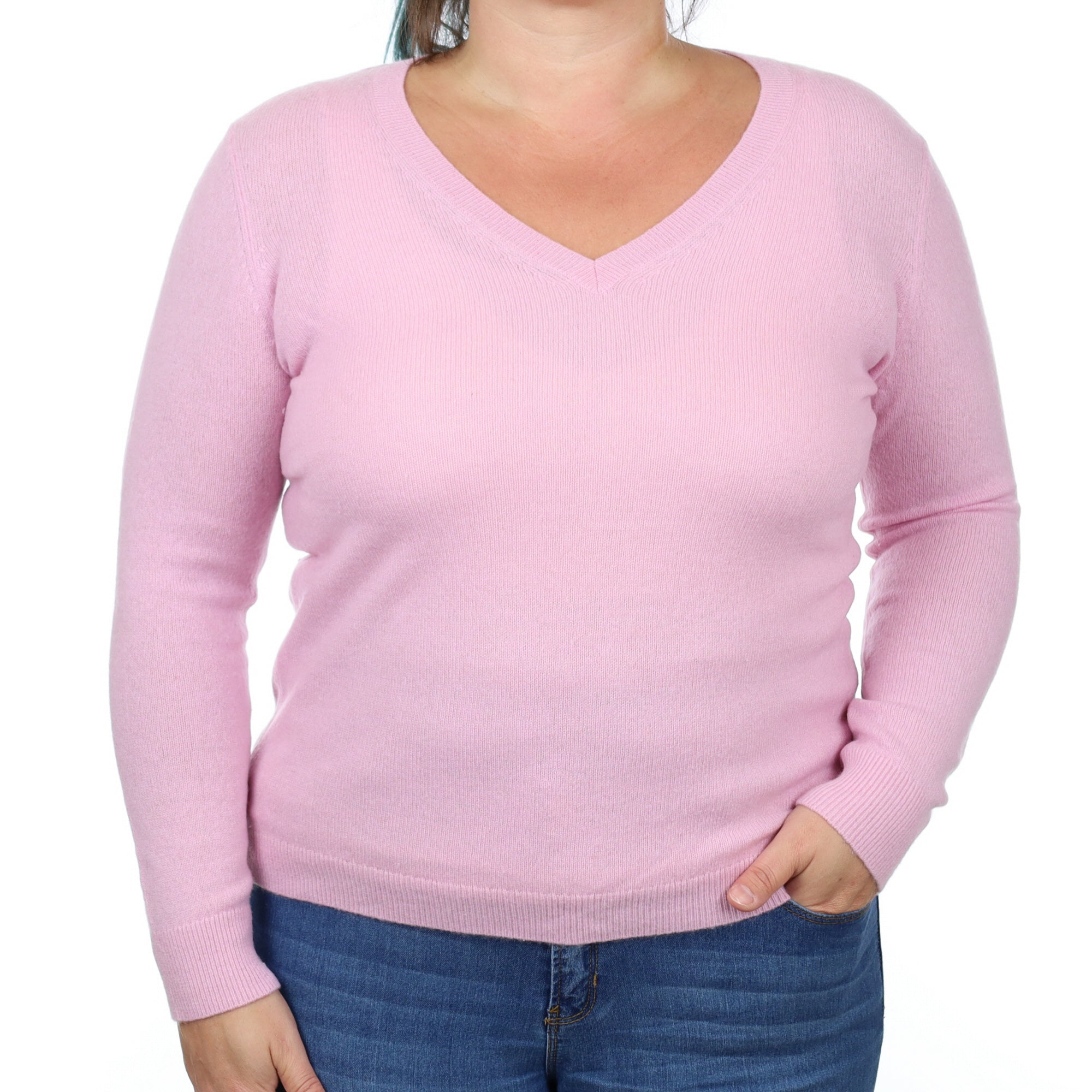 Mauve Pink Cashmere V Neck Jumper Large
