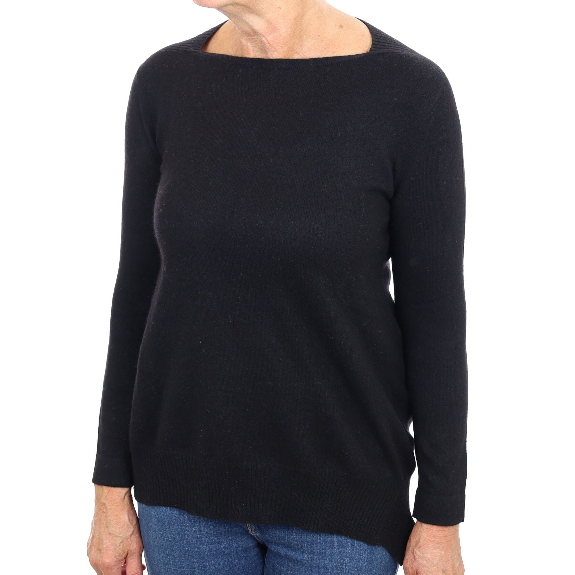 Black Cashmere Waterfall Side Slash Neck Jumper Medium
