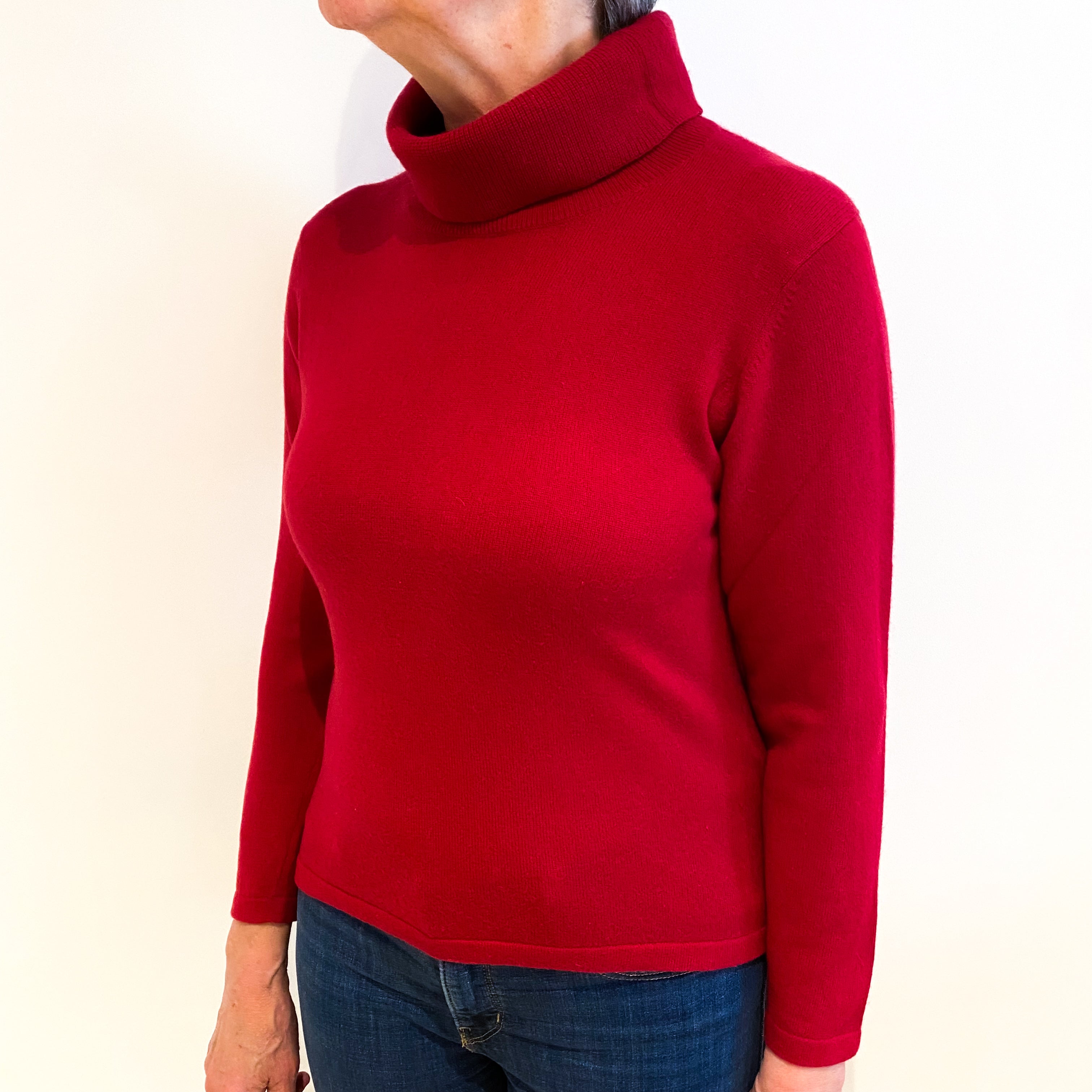 Ruby Red Cashmere Polo Neck Jumper Medium
