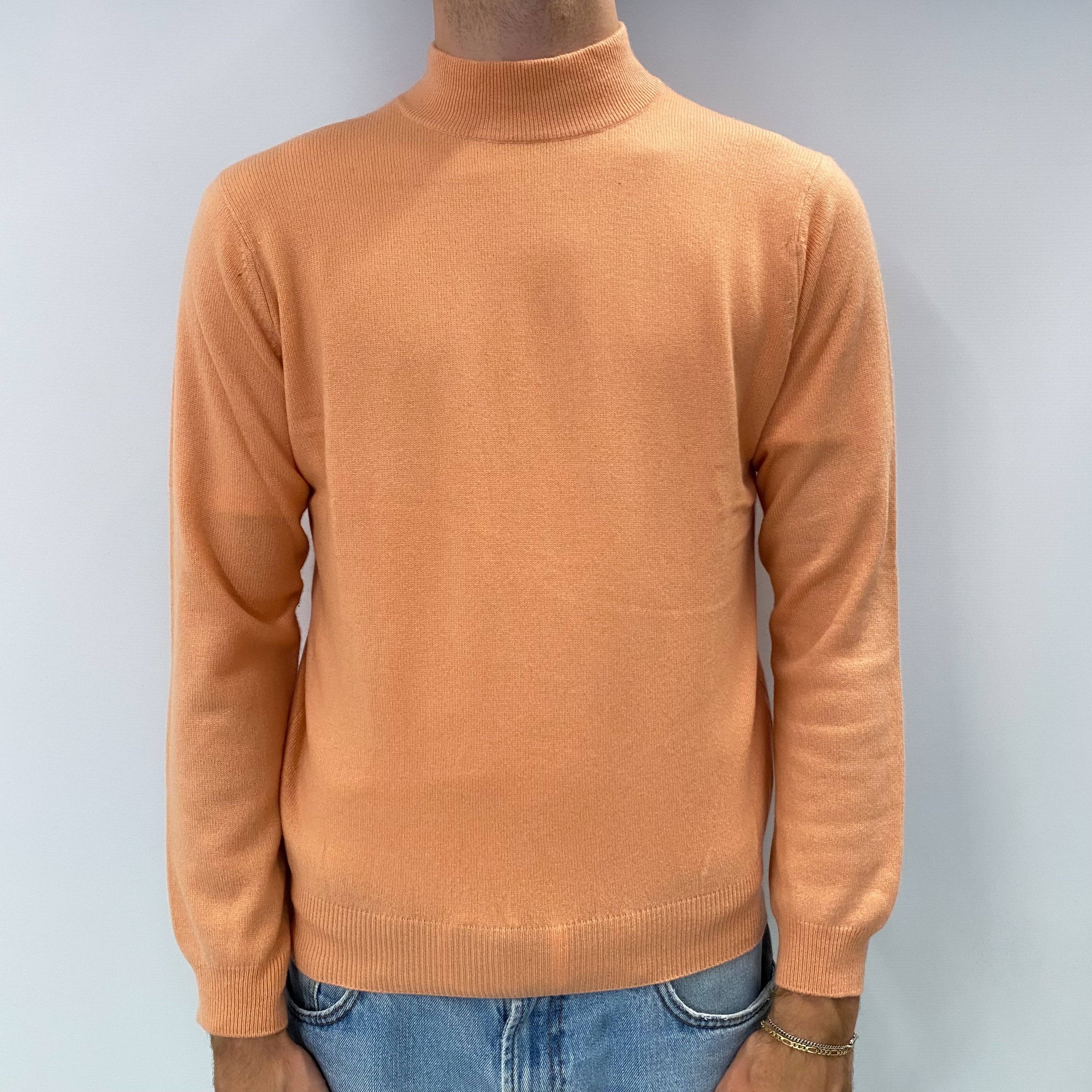 Men's Peach Orange Cashmere Turtle Neck Jumper Medium