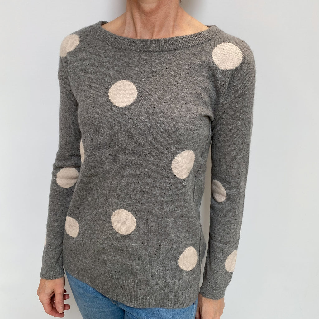 Ash Grey Polka Dot Cashmere Crew Neck Jumper Small