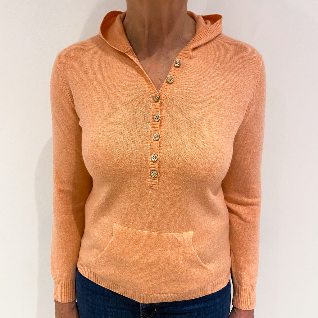 Coral Orange Cashmere Button Crew Neck Hoodie Medium
