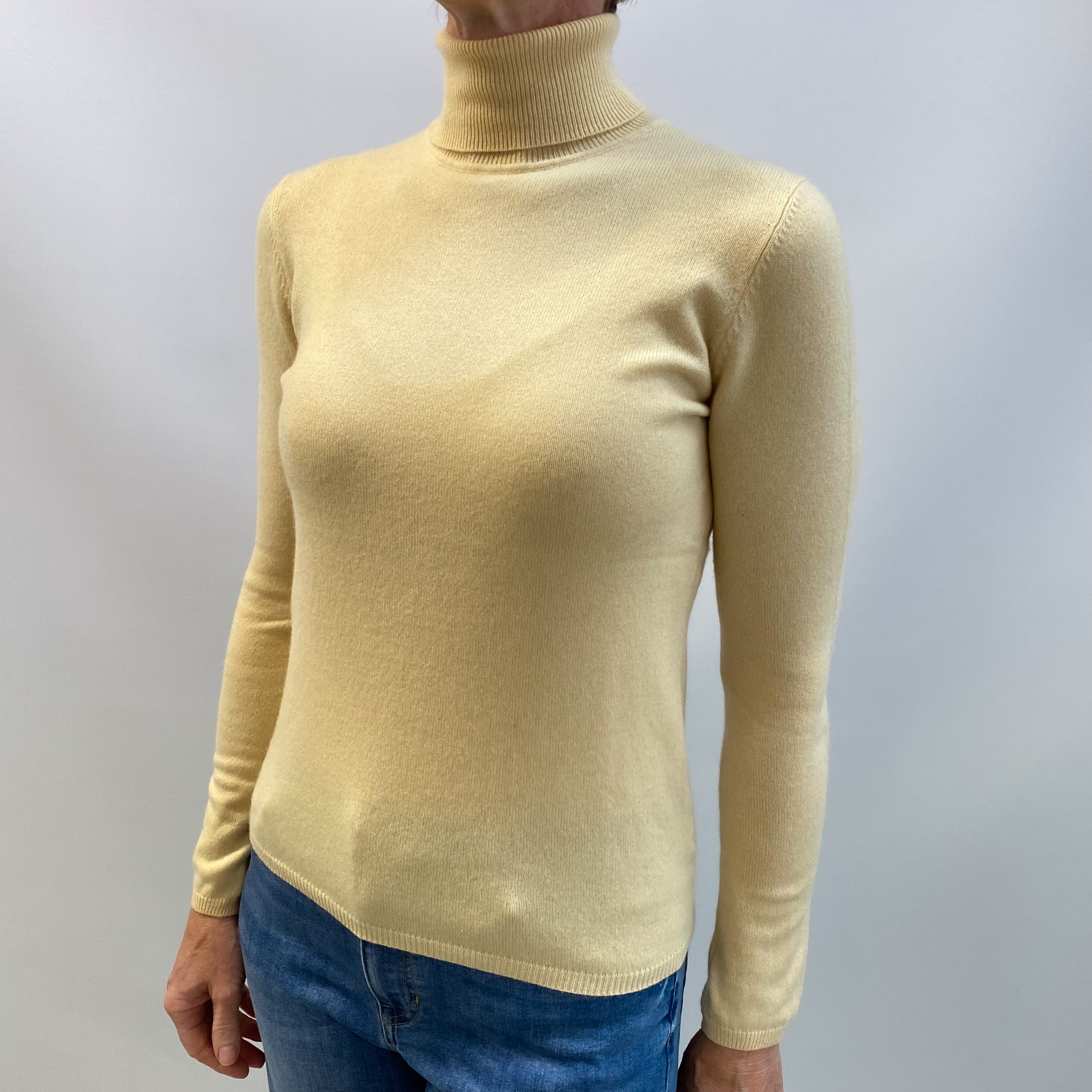 Primrose Yellow Cashmere Polo Neck Jumper Small