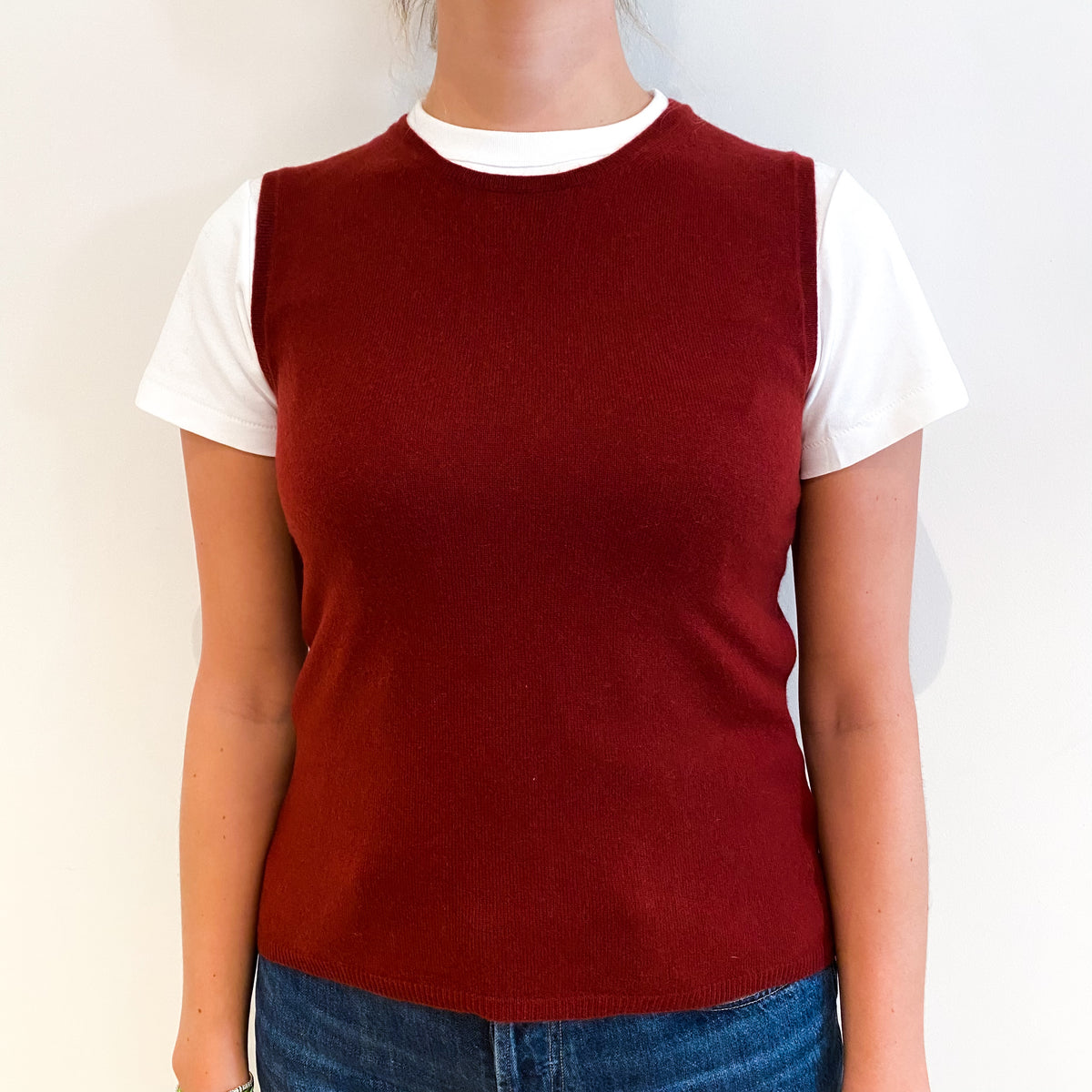 Maroon Red Cashmere Crew Neck Tank Top Small