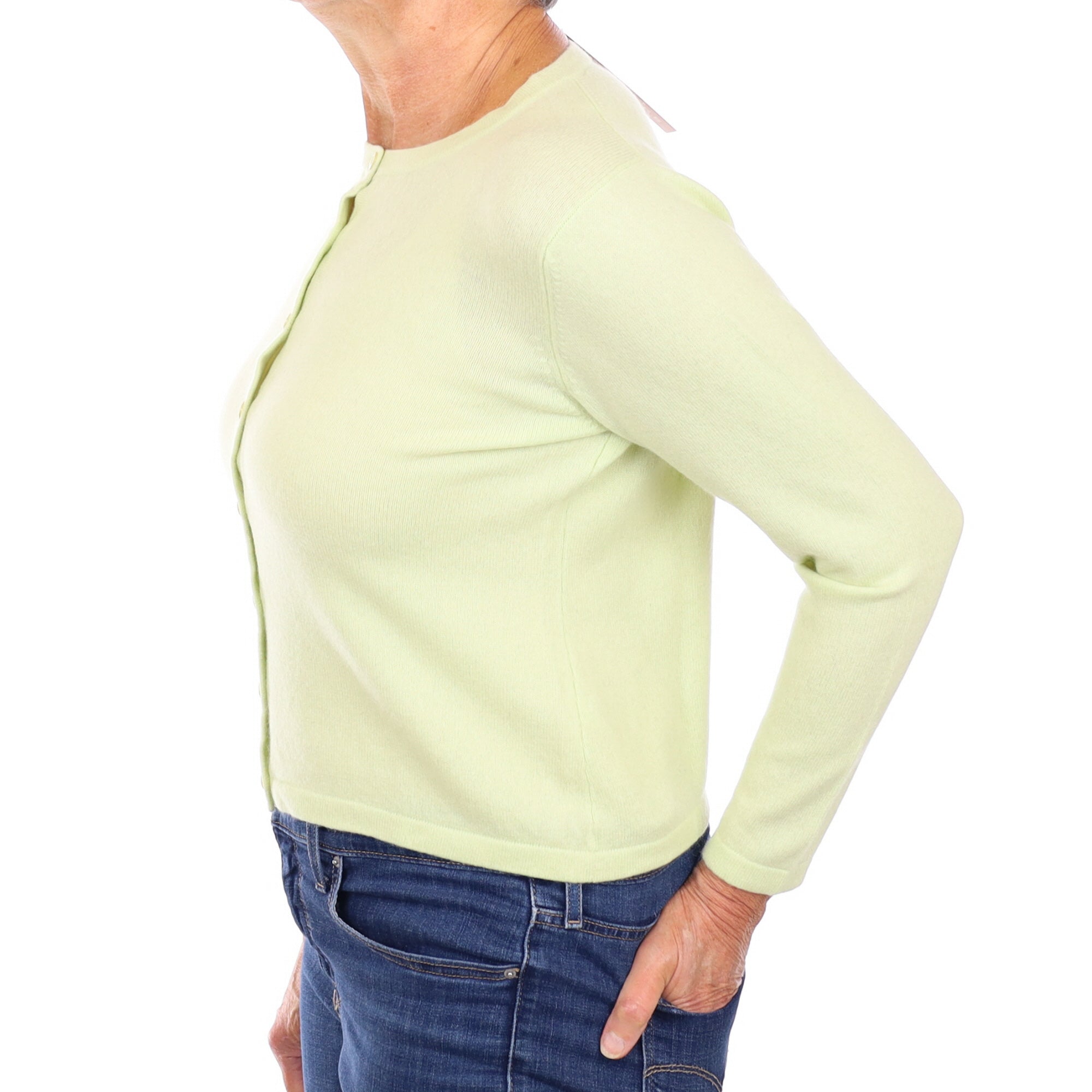 Soft Lime Cashmere Crew Neck Cardigan Medium