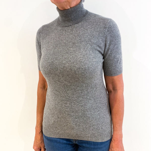 Smoke Grey Cashmere Short Sleeved Polo Neck Jumper Medium
