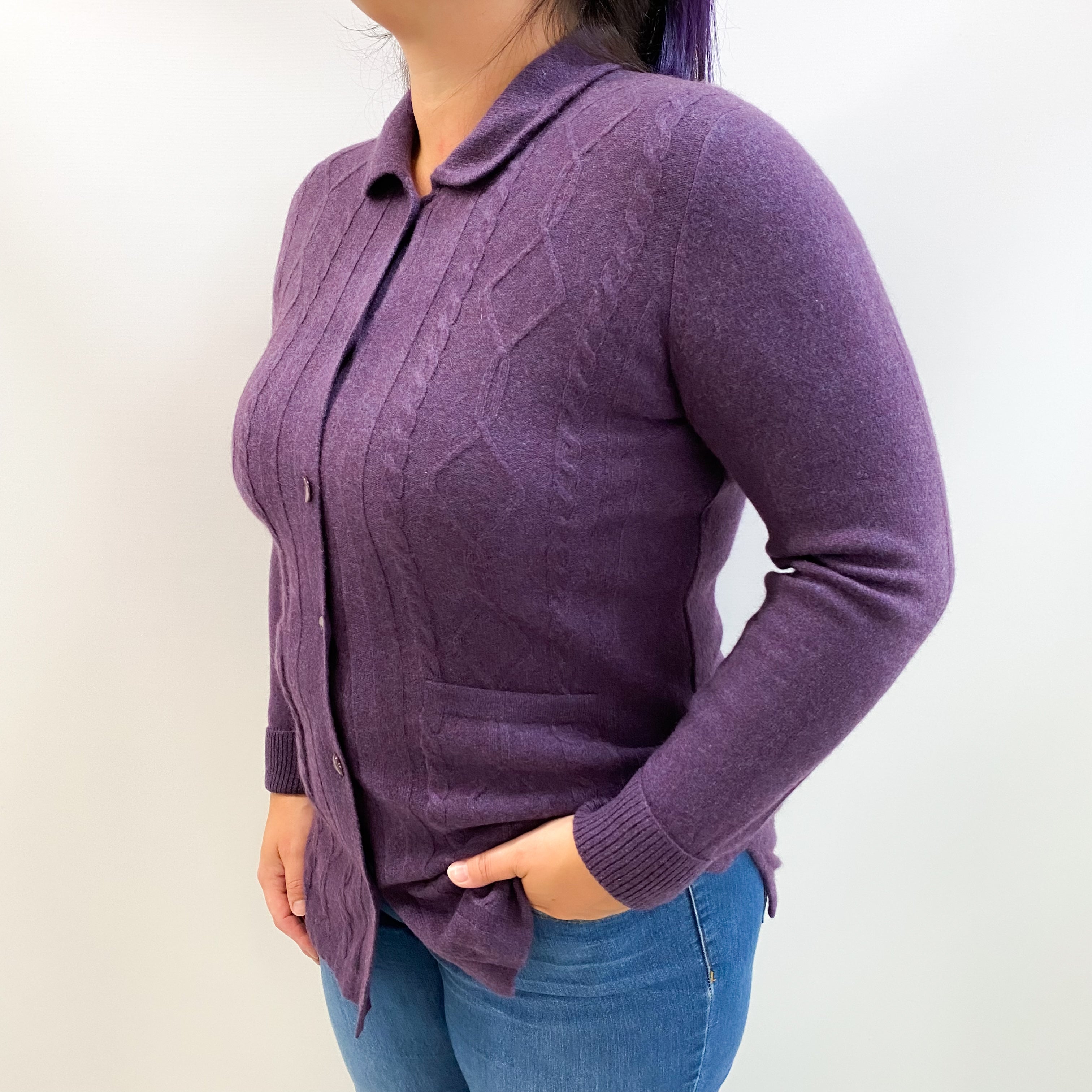 Iris Purple Cashmere Collared Neck Cardigan Large